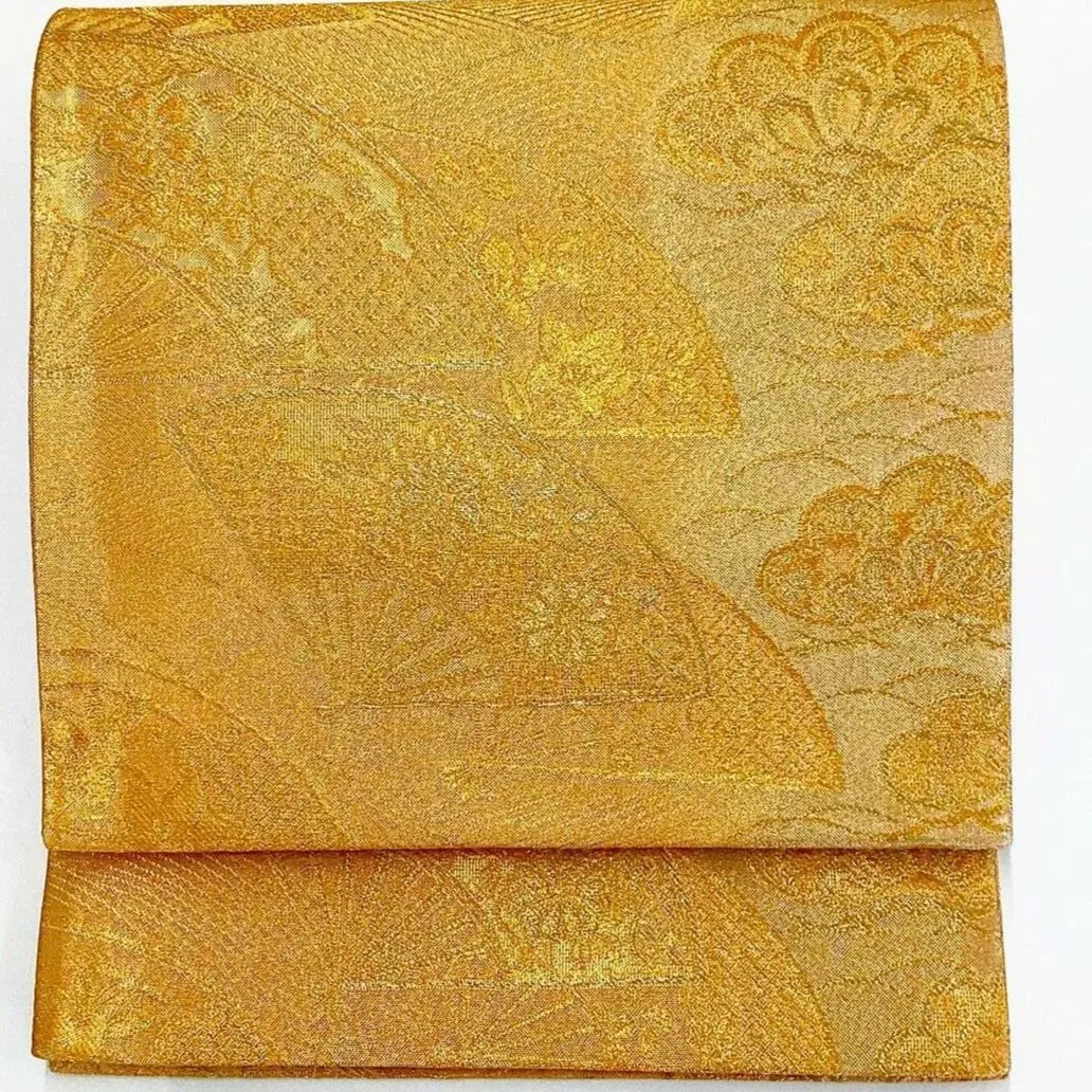 7233# Japanese Vintage Fukuro Obi Belt Kimono Fabric Silk Traditional Gold