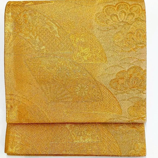 7233# Japanese Vintage Fukuro Obi Belt Kimono Fabric Silk Traditional Gold