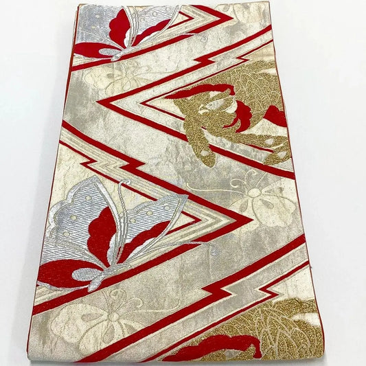 7239# Japanese Vintage Fukuro Obi Belt Kimono Fabric Silk Traditional Unfinished