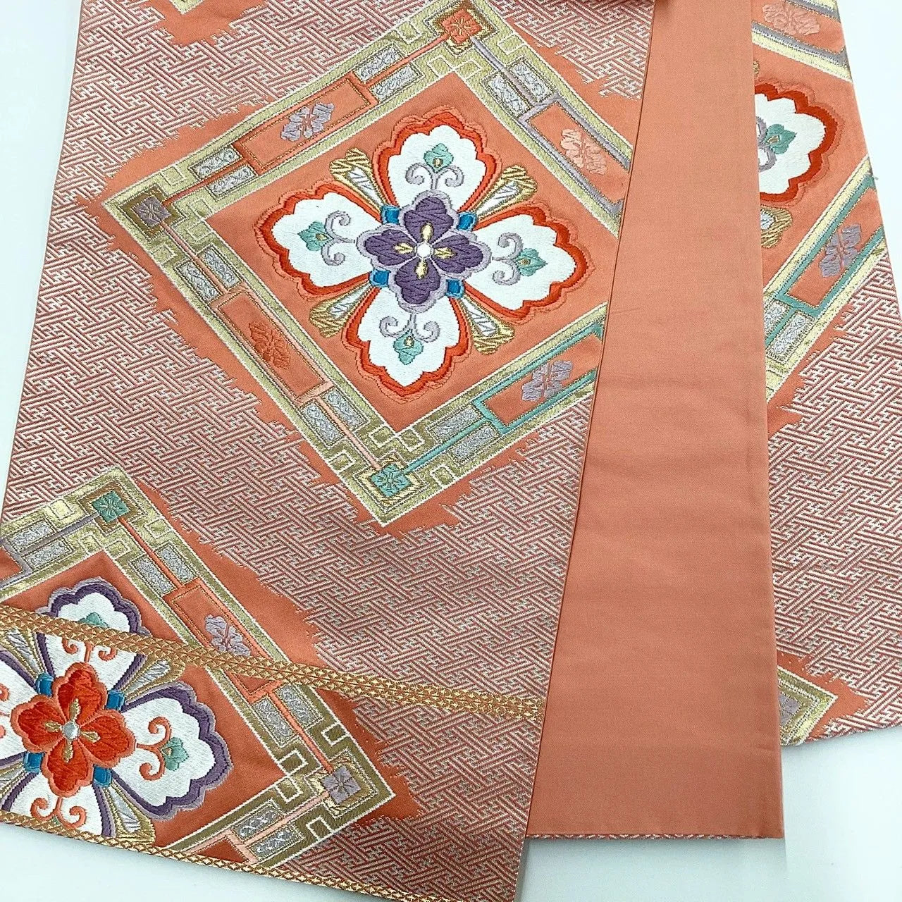 7243# Japanese Vintage Fukuro Obi Belt Kimono Fabric Silk Traditional Embroidery