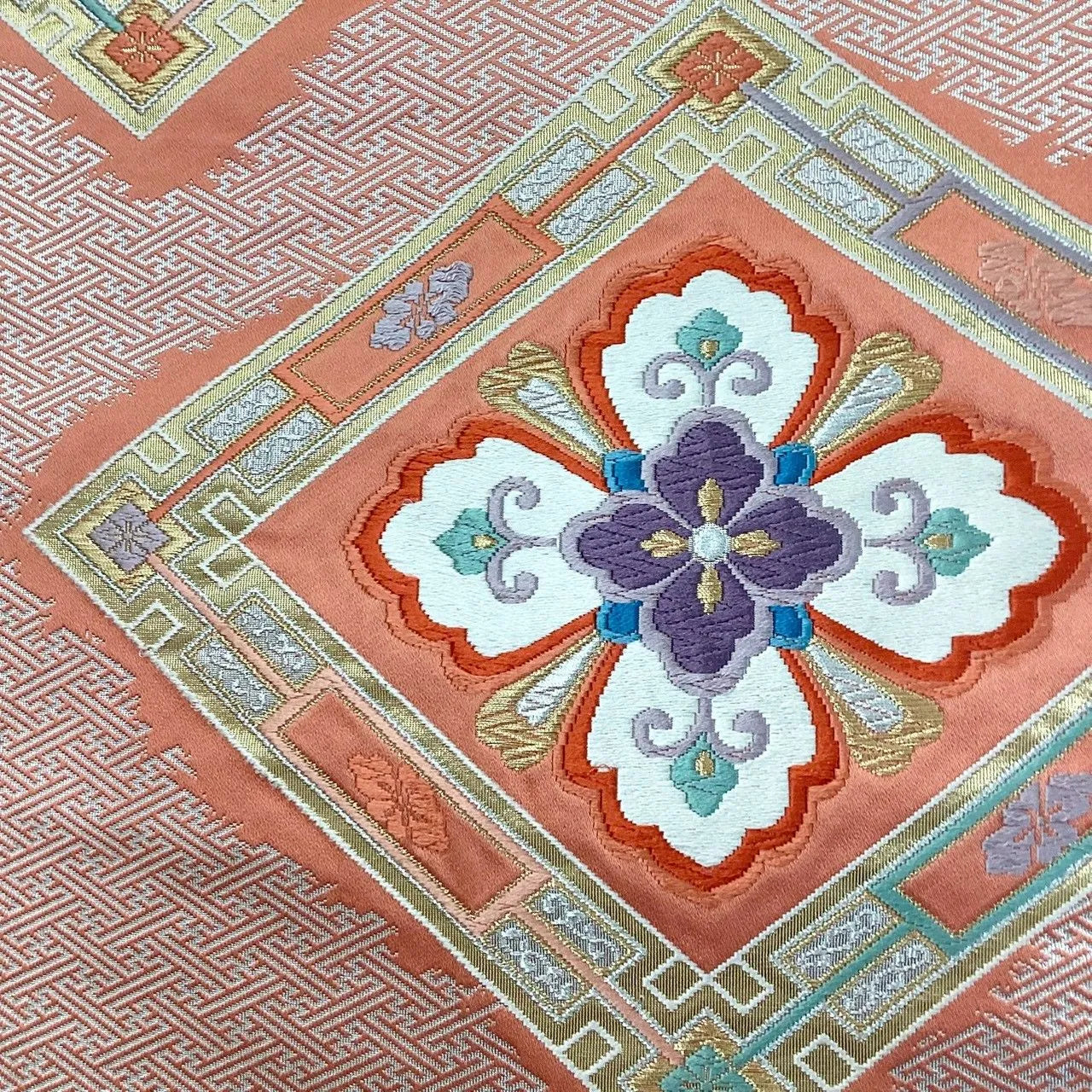 7243# Japanese Vintage Fukuro Obi Belt Kimono Fabric Silk Traditional Embroidery