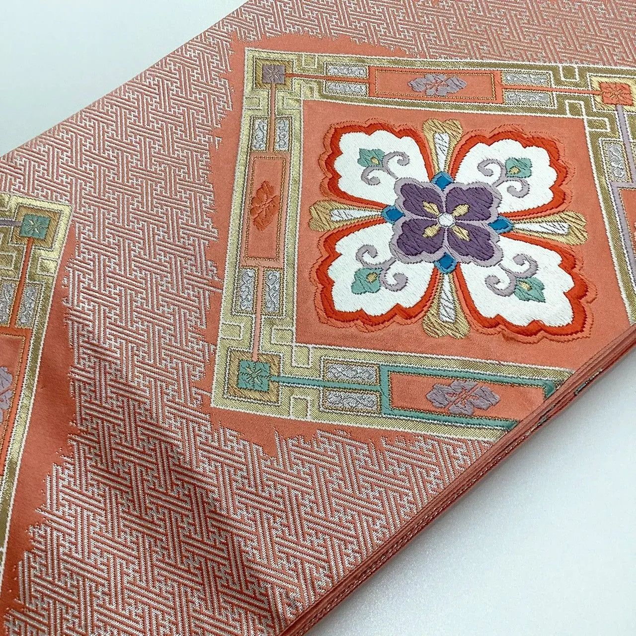 7243# Japanese Vintage Fukuro Obi Belt Kimono Fabric Silk Traditional Embroidery