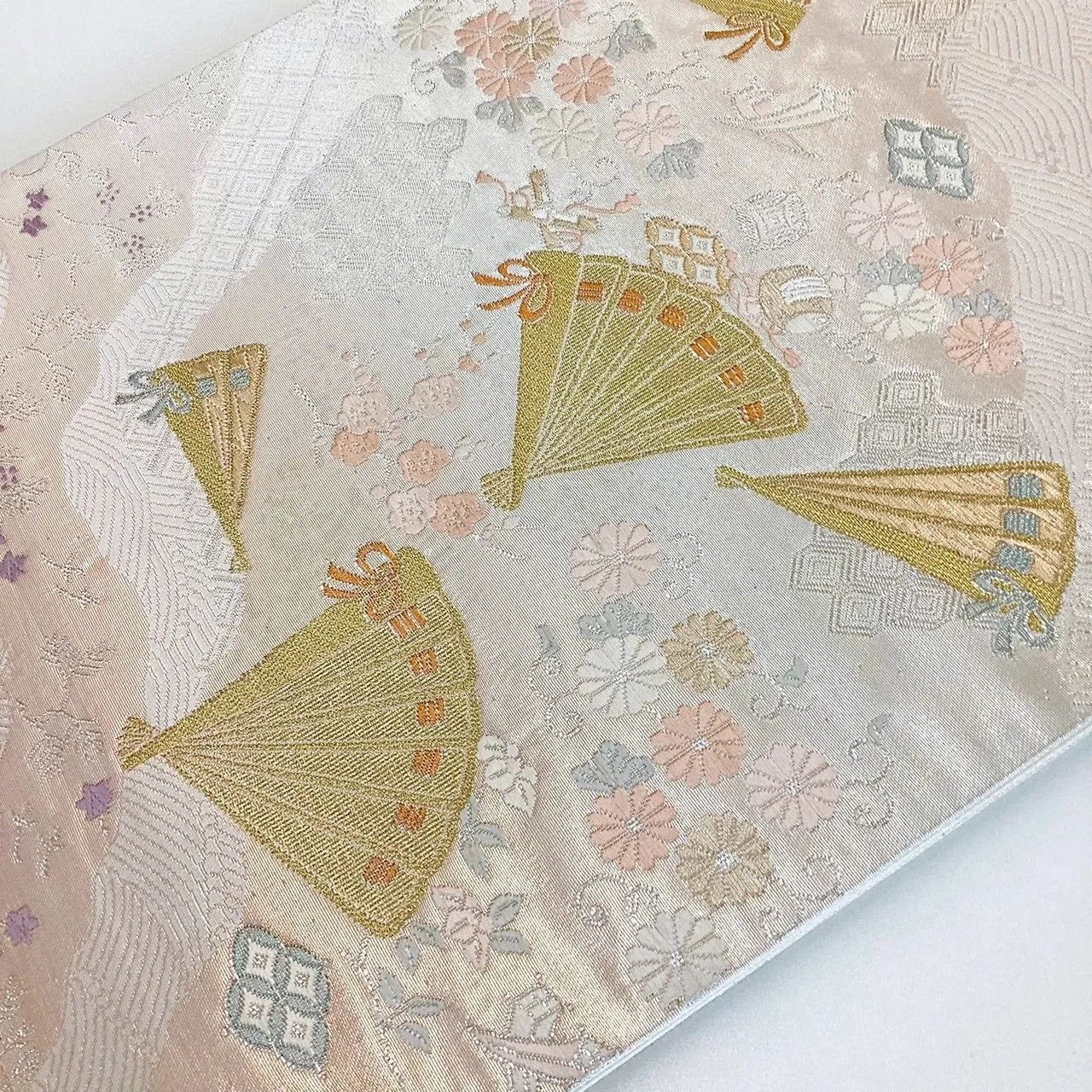 7246# Japanese Vintage Fukuro Obi Belt Kimono Fabric Silk Traditional