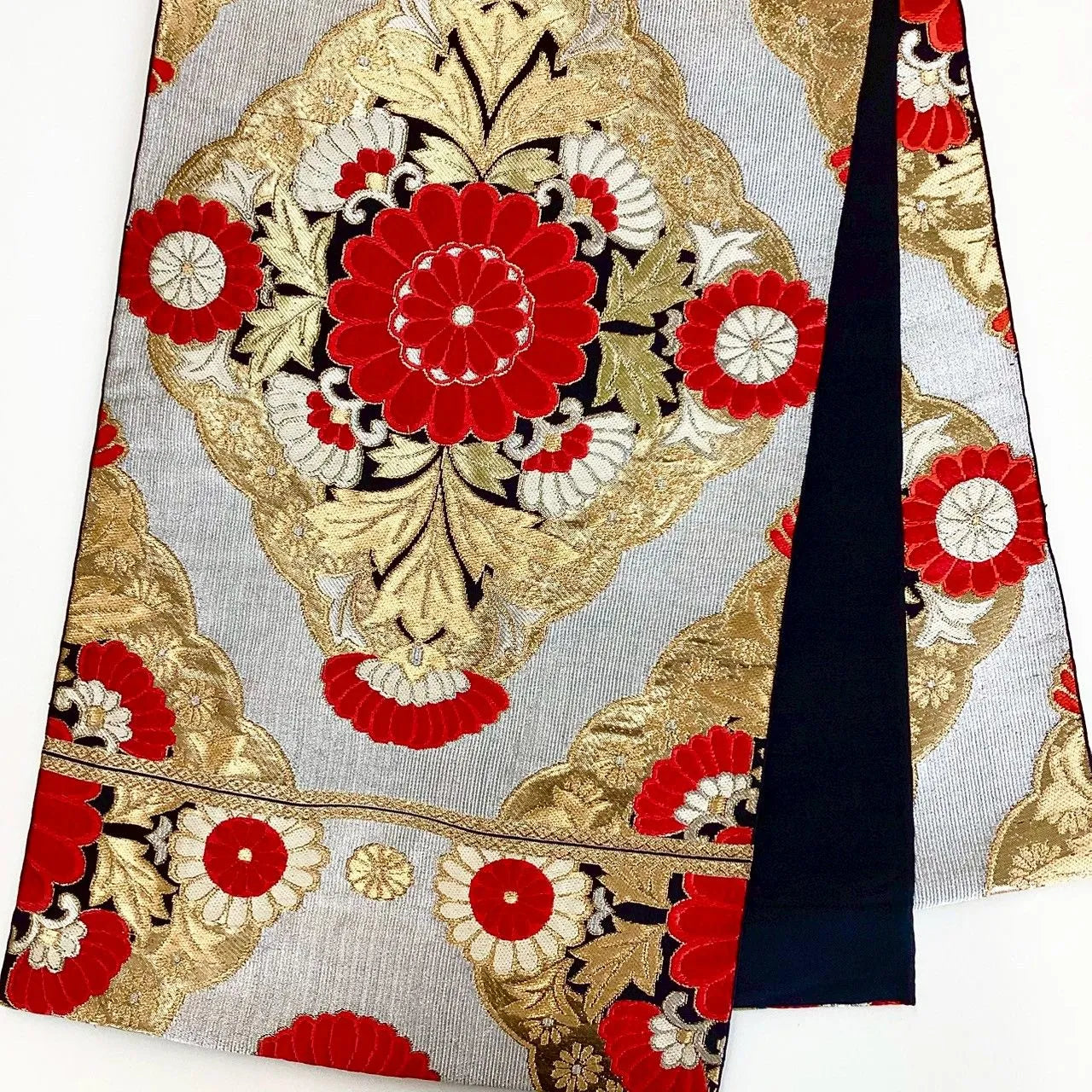 7249# Japanese Vintage Fukuro Obi Belt Kimono Fabric Silk Traditional Unfinished