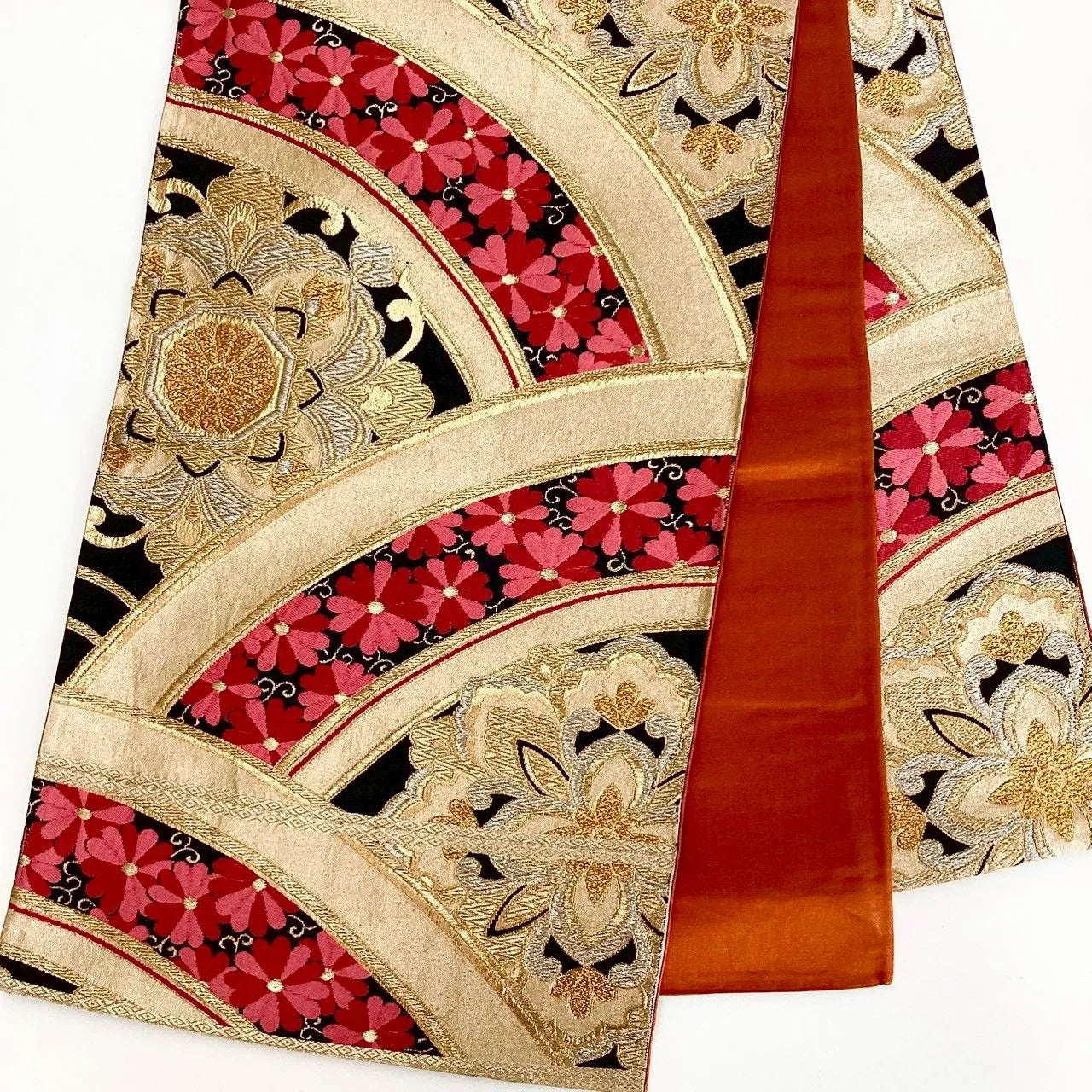 7250# Japanese Vintage Fukuro Obi Belt Kimono Fabric Silk Traditional Gold