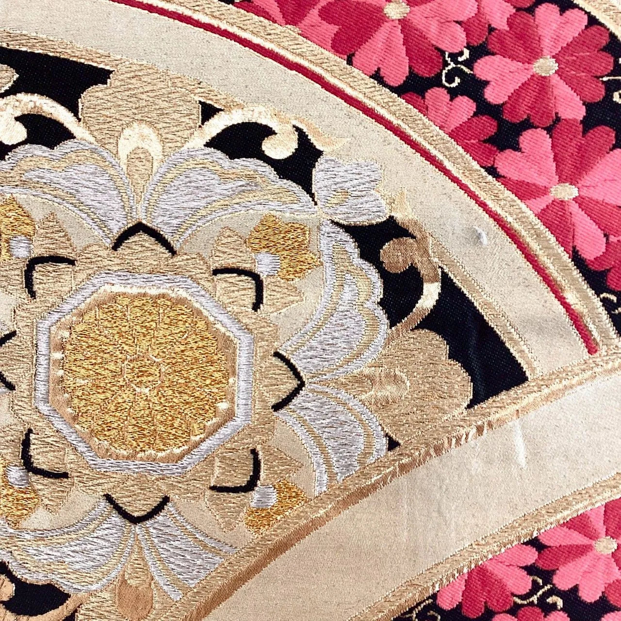 7250# Japanese Vintage Fukuro Obi Belt Kimono Fabric Silk Traditional Gold