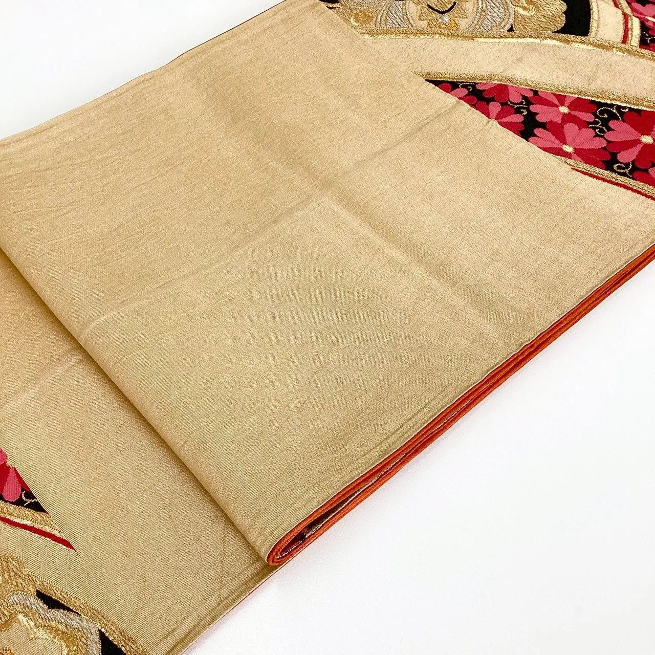 7250# Japanese Vintage Fukuro Obi Belt Kimono Fabric Silk Traditional Gold