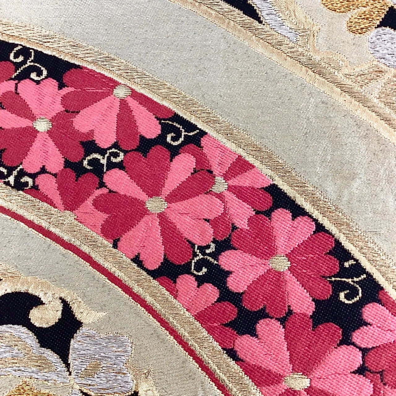 7250# Japanese Vintage Fukuro Obi Belt Kimono Fabric Silk Traditional Gold