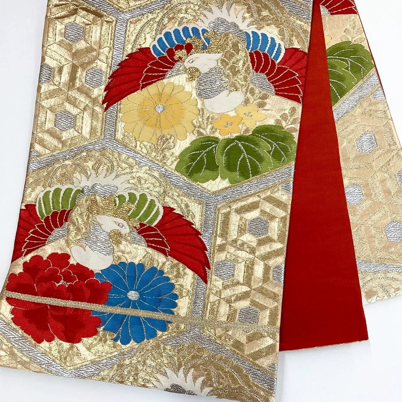 7251# Japanese Vintage Fukuro Obi Belt Kimono Fabric Silk Traditional