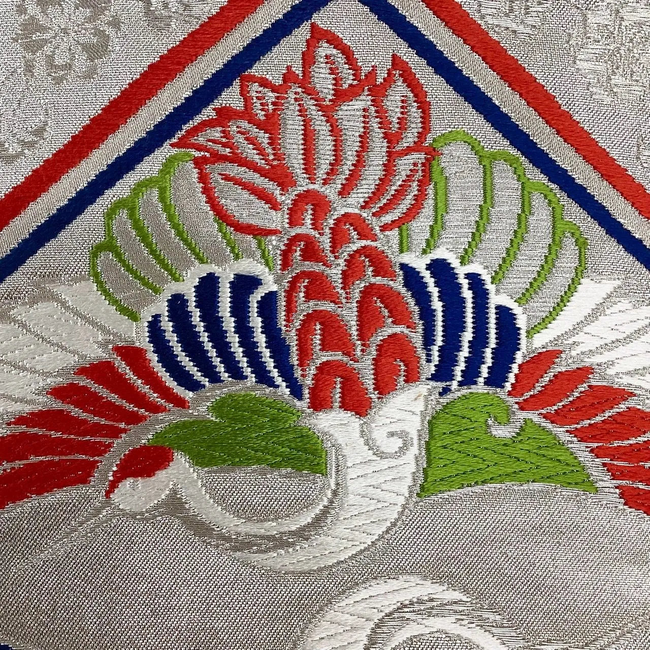 7252# Japanese Vintage Fukuro Obi Belt Kimono Fabric Silk Traditional Silver