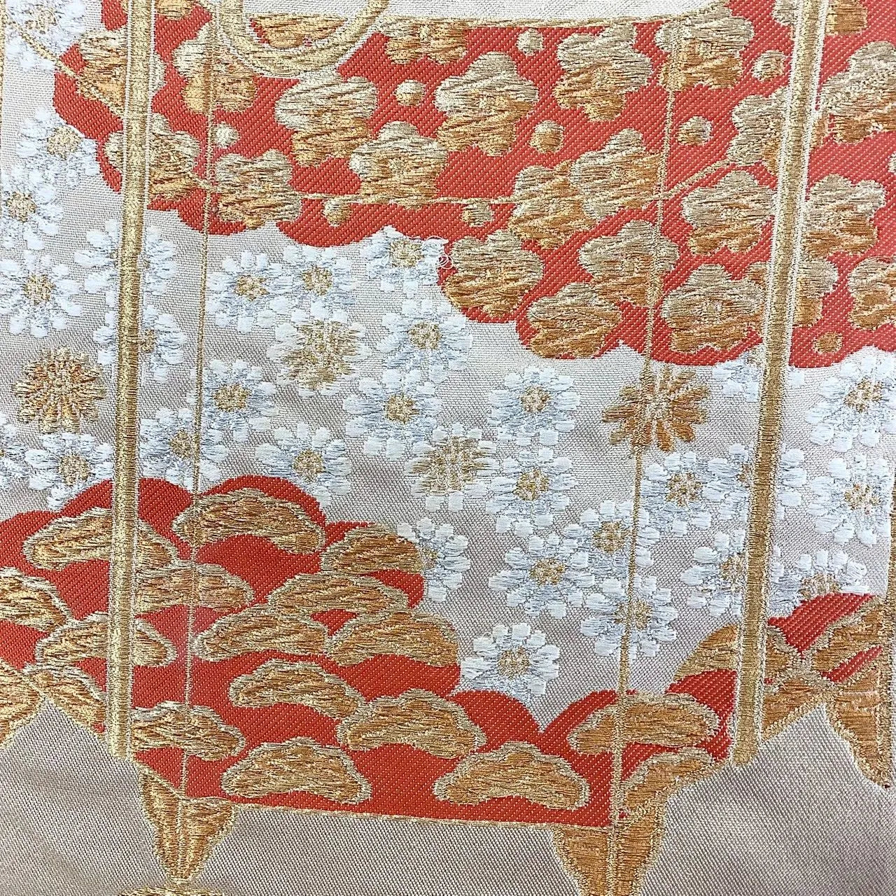 7253# Japanese Vintage Fukuro Obi Belt Kimono Fabric Silk Traditional Gold