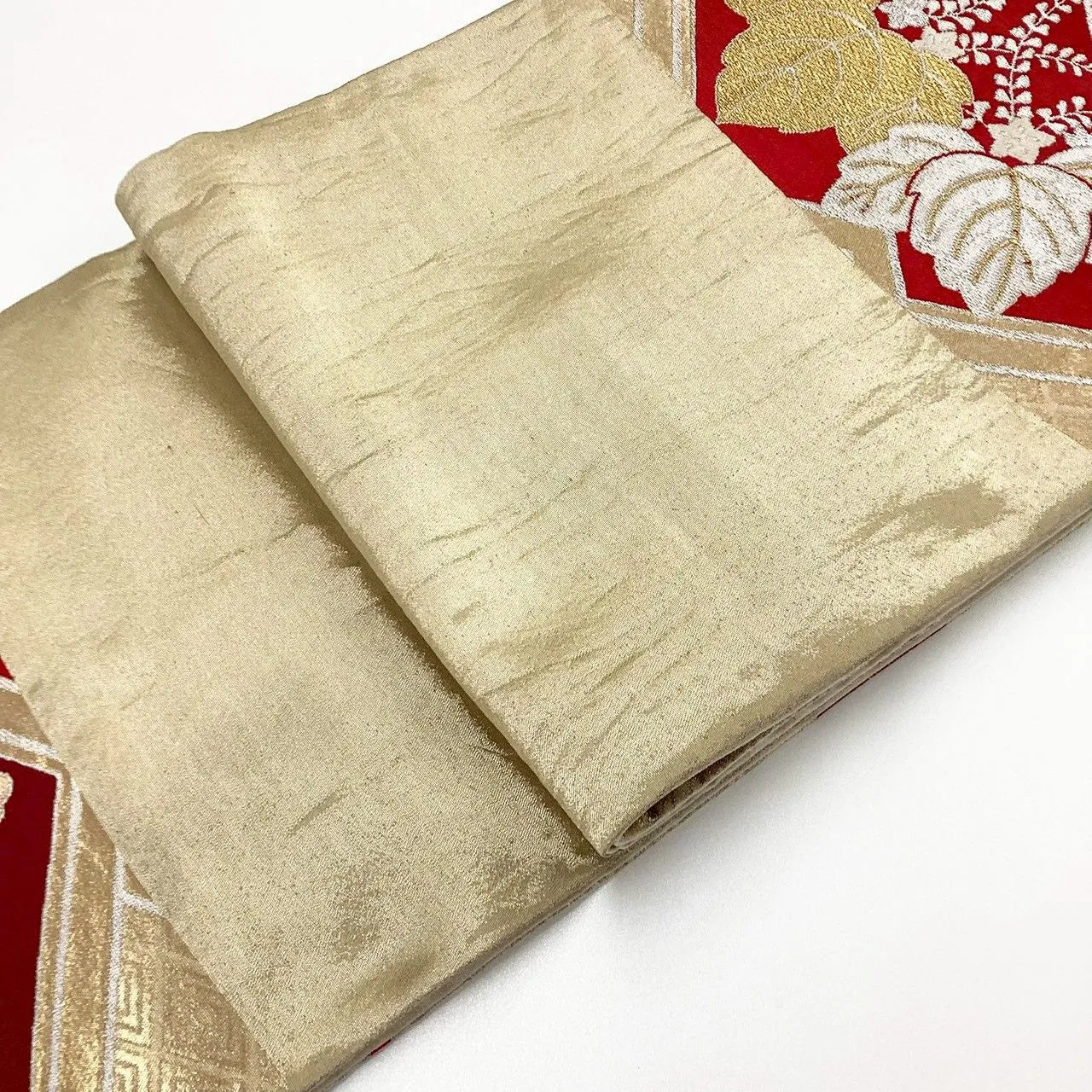 7254# Japanese Vintage Fukuro Obi Belt Kimono Fabric Silk Traditional Gold