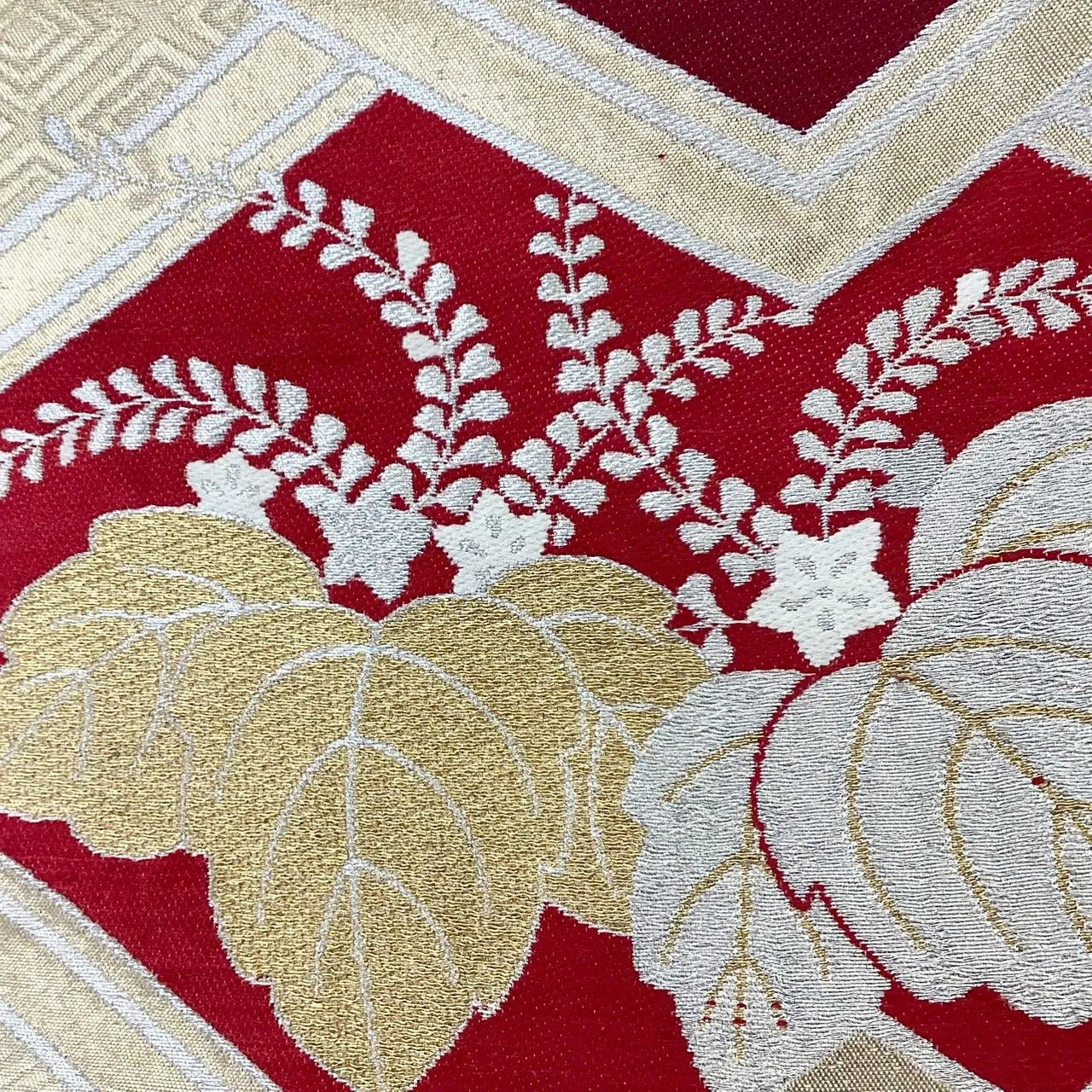 7254# Japanese Vintage Fukuro Obi Belt Kimono Fabric Silk Traditional Gold