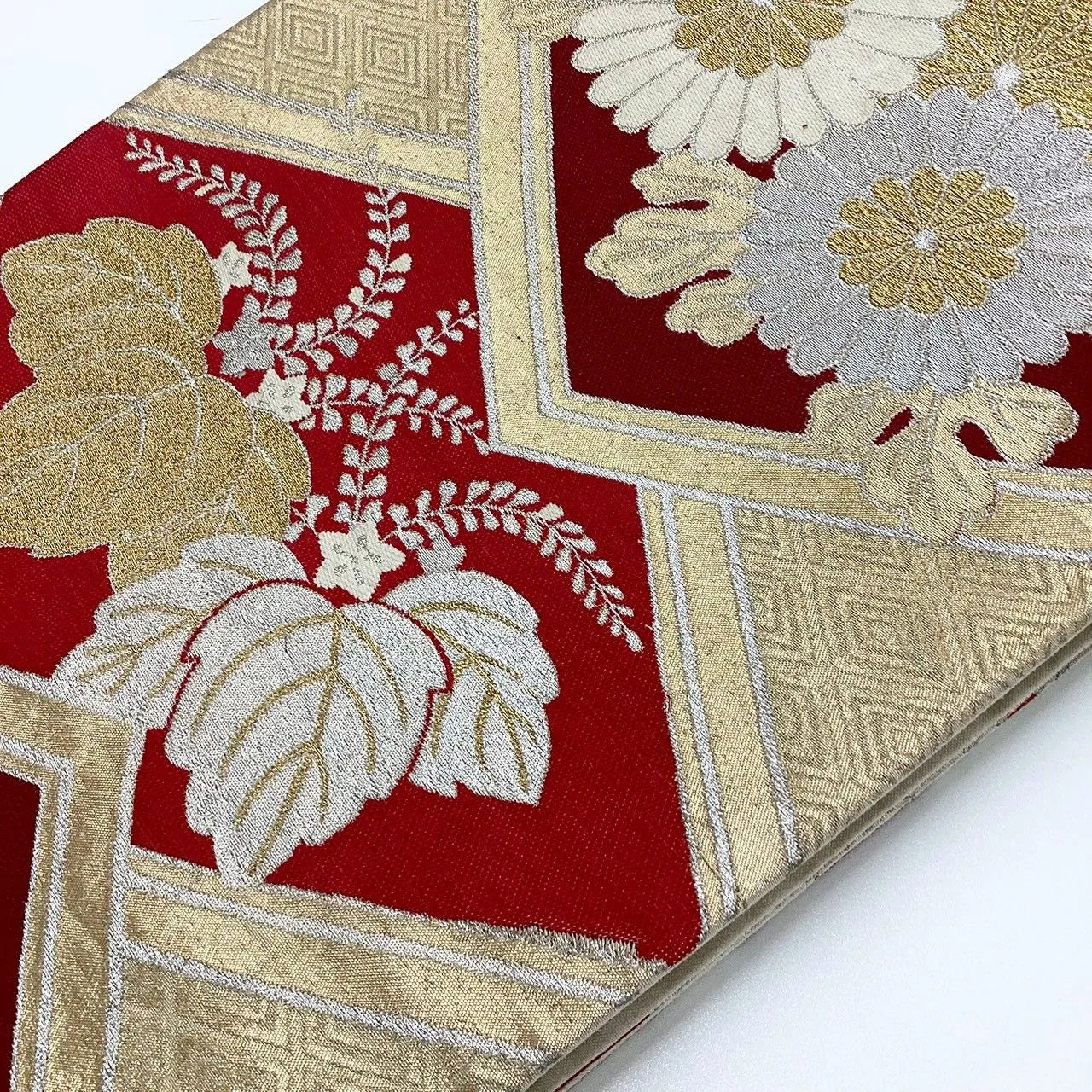 7254# Japanese Vintage Fukuro Obi Belt Kimono Fabric Silk Traditional Gold