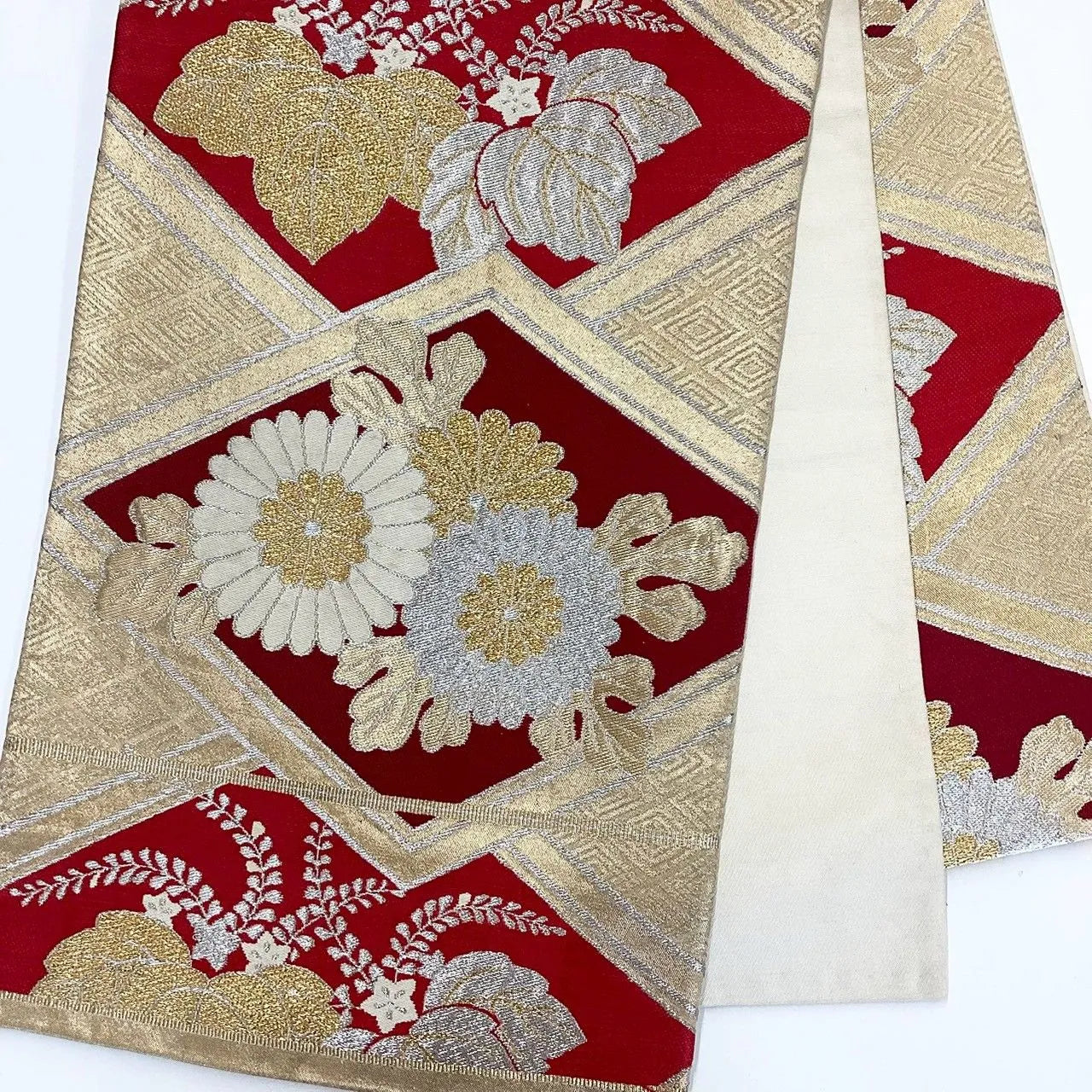 7254# Japanese Vintage Fukuro Obi Belt Kimono Fabric Silk Traditional Gold