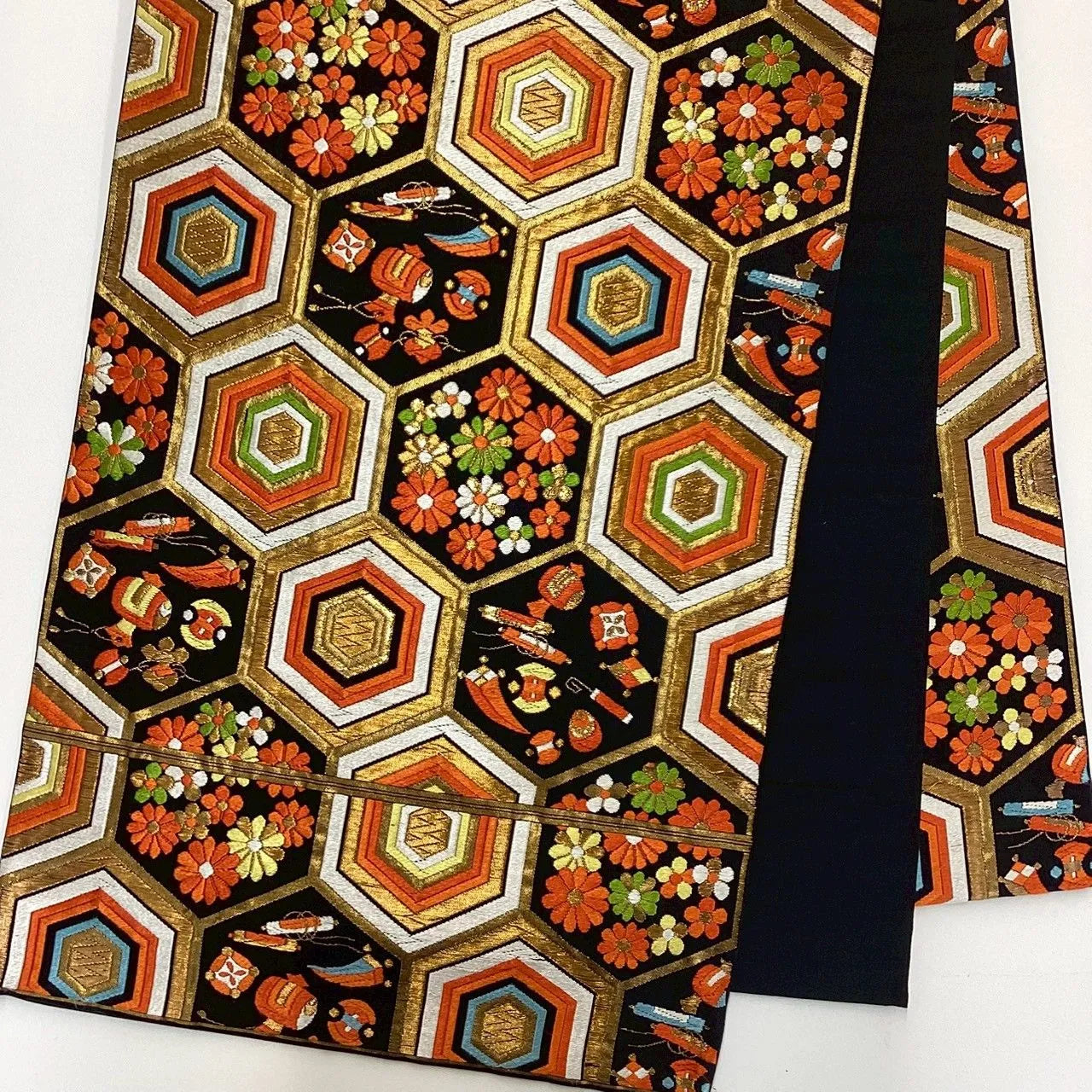 7256# Japanese Vintage Fukuro Obi Belt Kimono Fabric Silk Traditional Embroidery