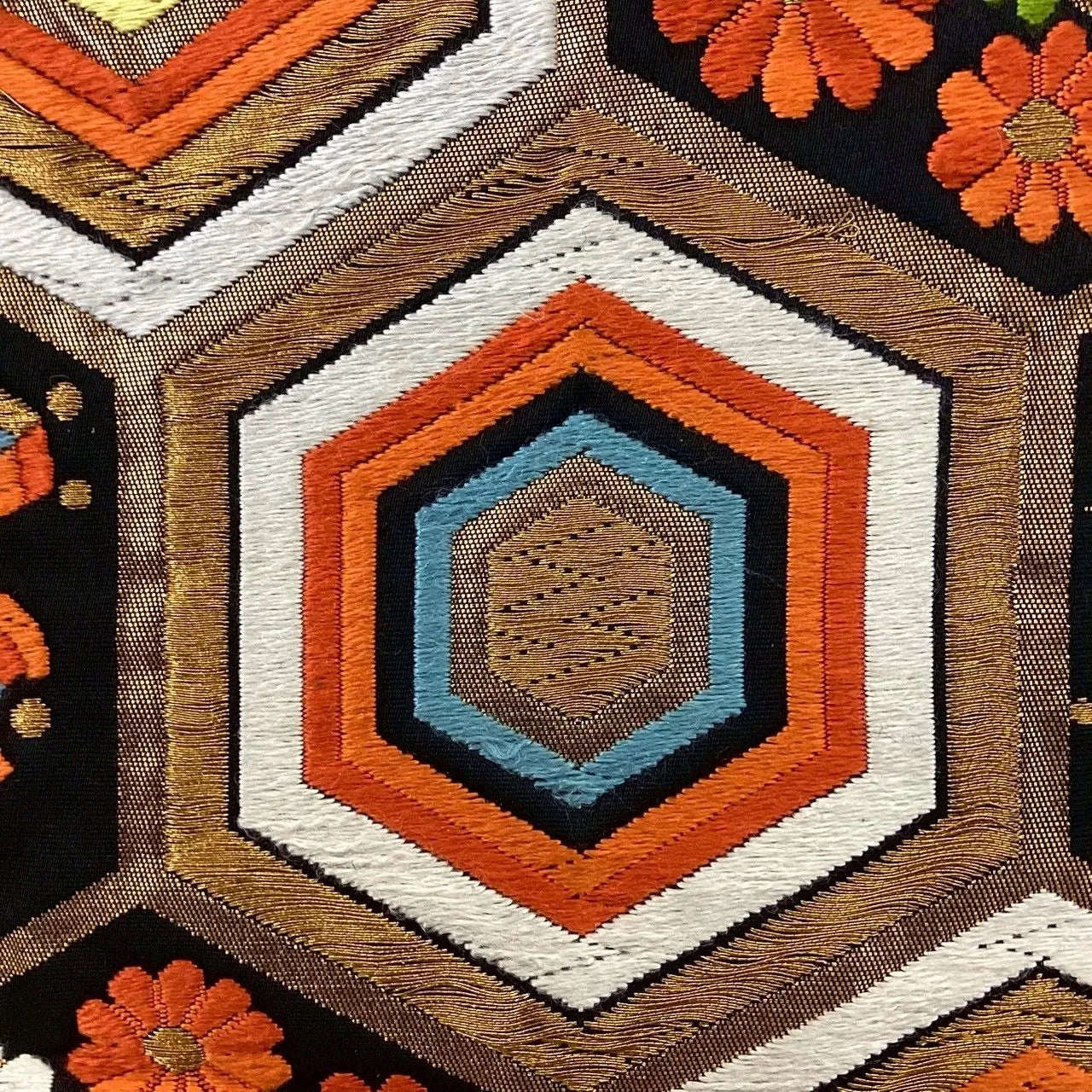 7256# Japanese Vintage Fukuro Obi Belt Kimono Fabric Silk Traditional Embroidery