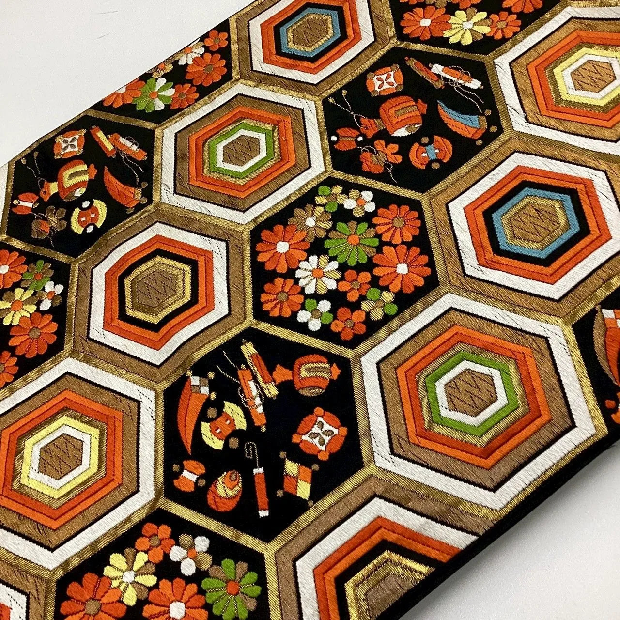 7256# Japanese Vintage Fukuro Obi Belt Kimono Fabric Silk Traditional Embroidery