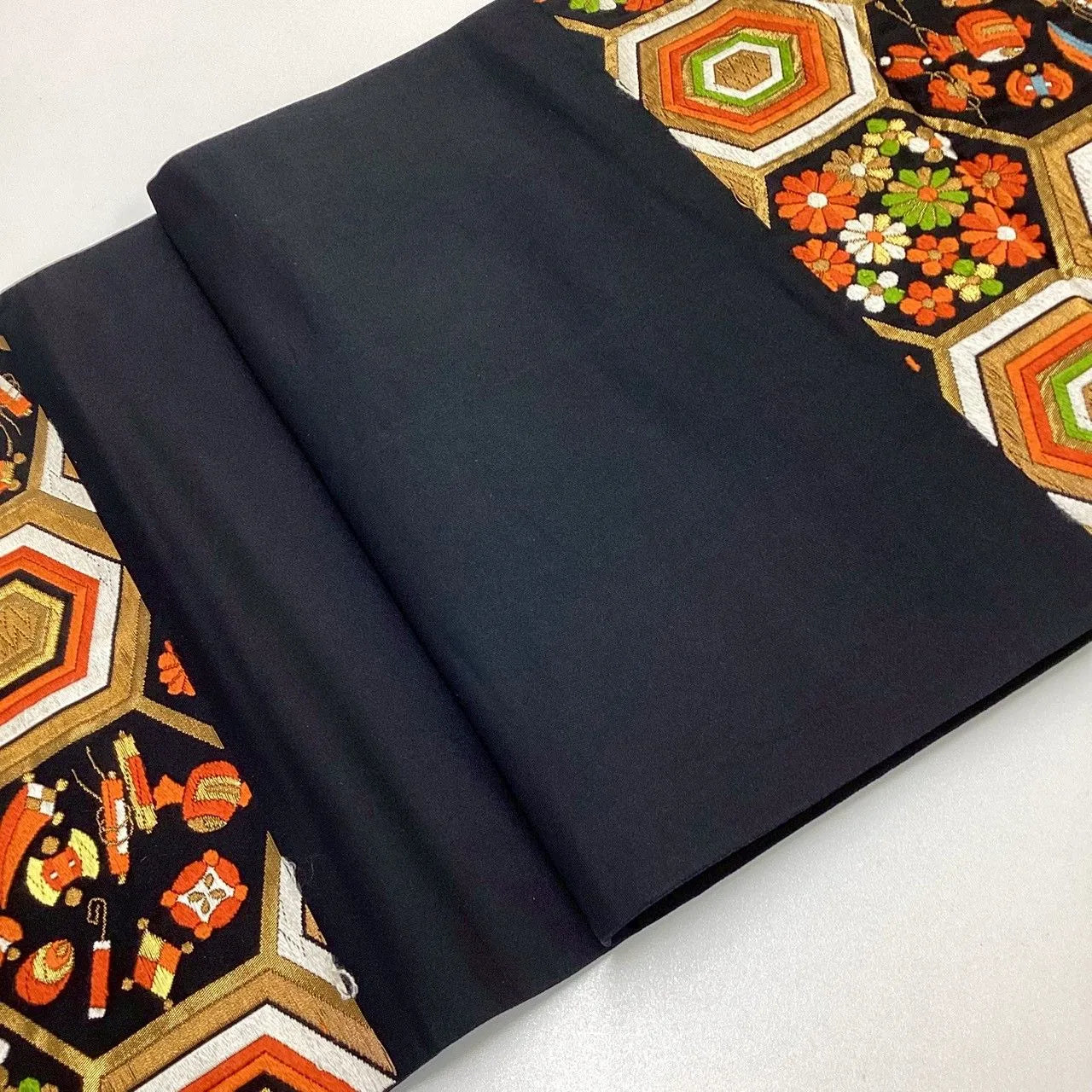 7256# Japanese Vintage Fukuro Obi Belt Kimono Fabric Silk Traditional Embroidery