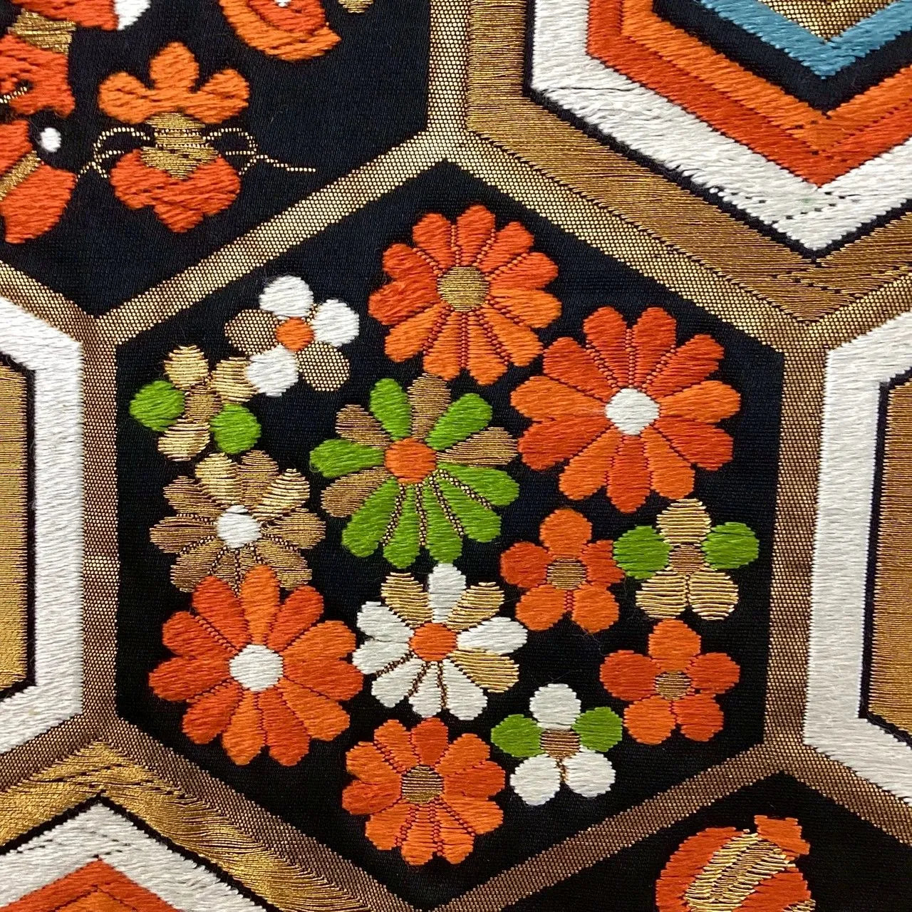 7256# Japanese Vintage Fukuro Obi Belt Kimono Fabric Silk Traditional Embroidery