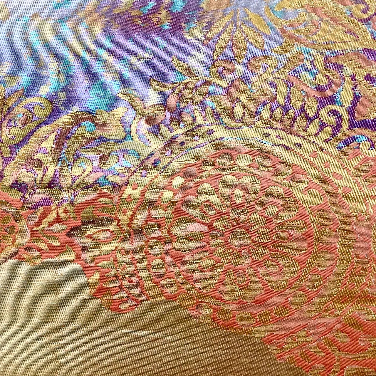 7257# Japanese Vintage Fukuro Obi Belt Kimono Fabric Silk Traditional Gold