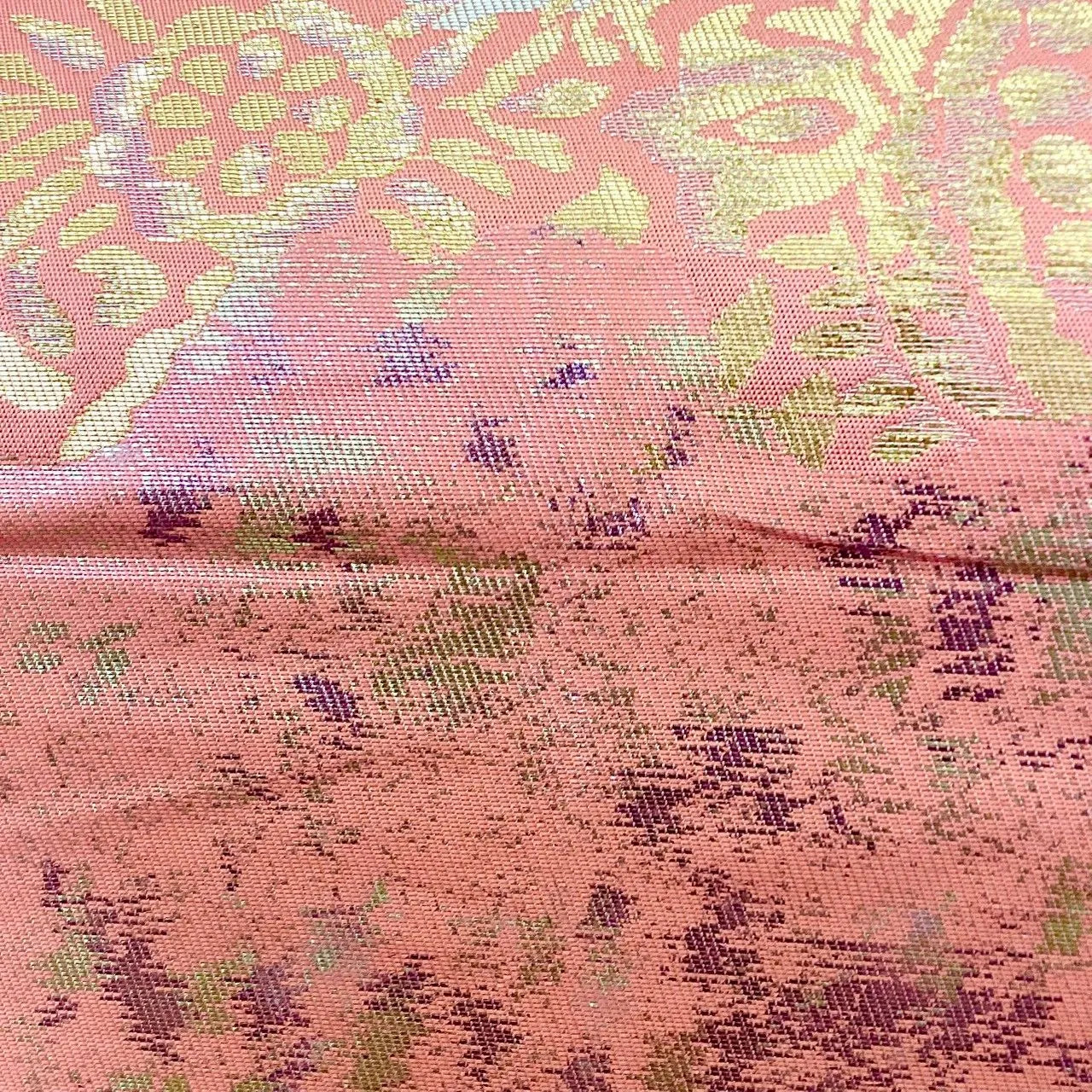 7257# Japanese Vintage Fukuro Obi Belt Kimono Fabric Silk Traditional Gold