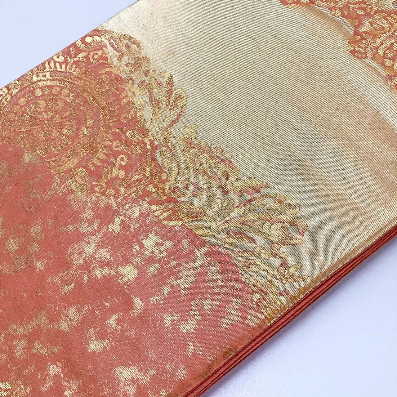7257# Japanese Vintage Fukuro Obi Belt Kimono Fabric Silk Traditional Gold