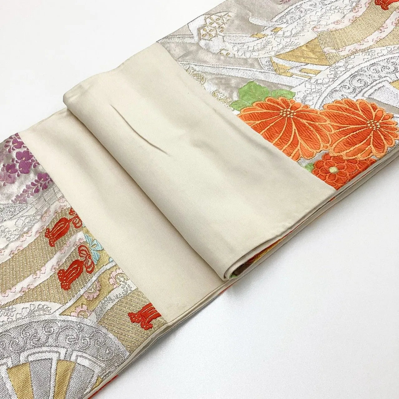 7258# Japanese Vintage Fukuro Obi Belt Kimono Fabric Silk Traditional Unfinished