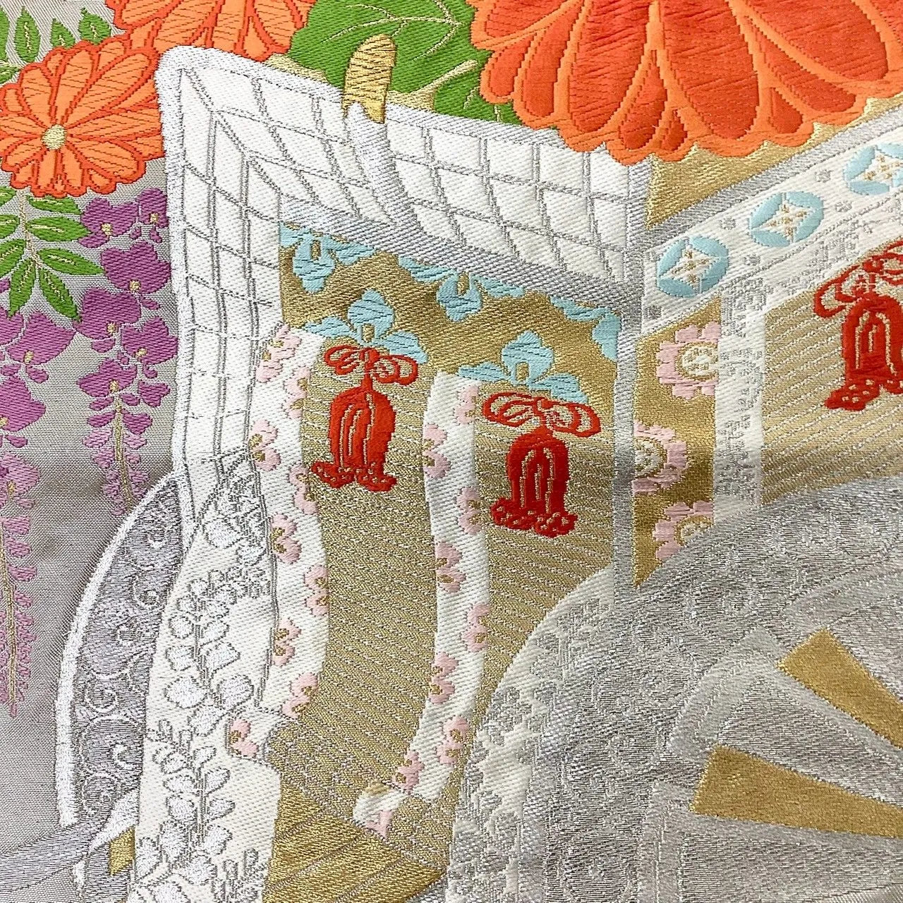 7258# Japanese Vintage Fukuro Obi Belt Kimono Fabric Silk Traditional Unfinished