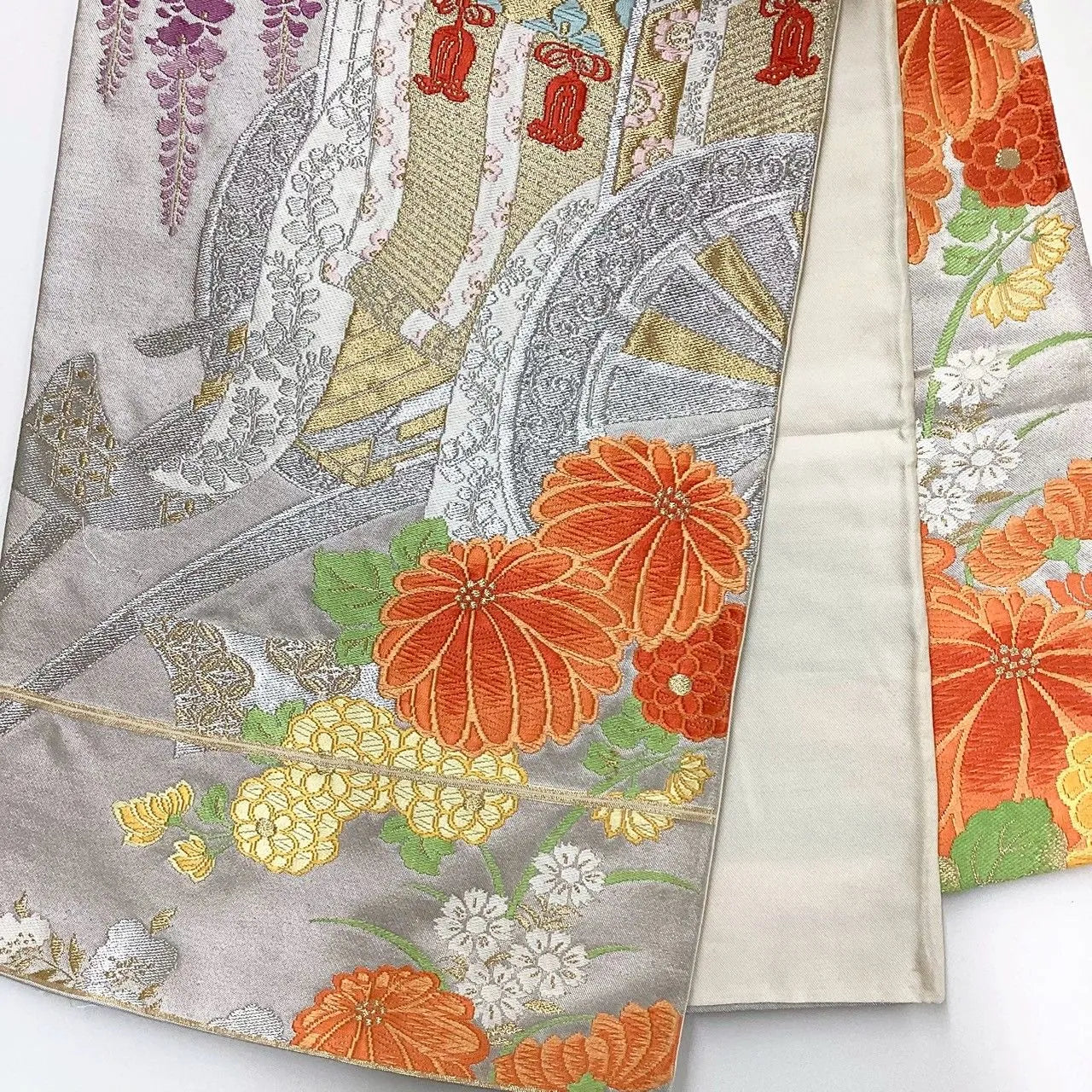 7258# Japanese Vintage Fukuro Obi Belt Kimono Fabric Silk Traditional Unfinished