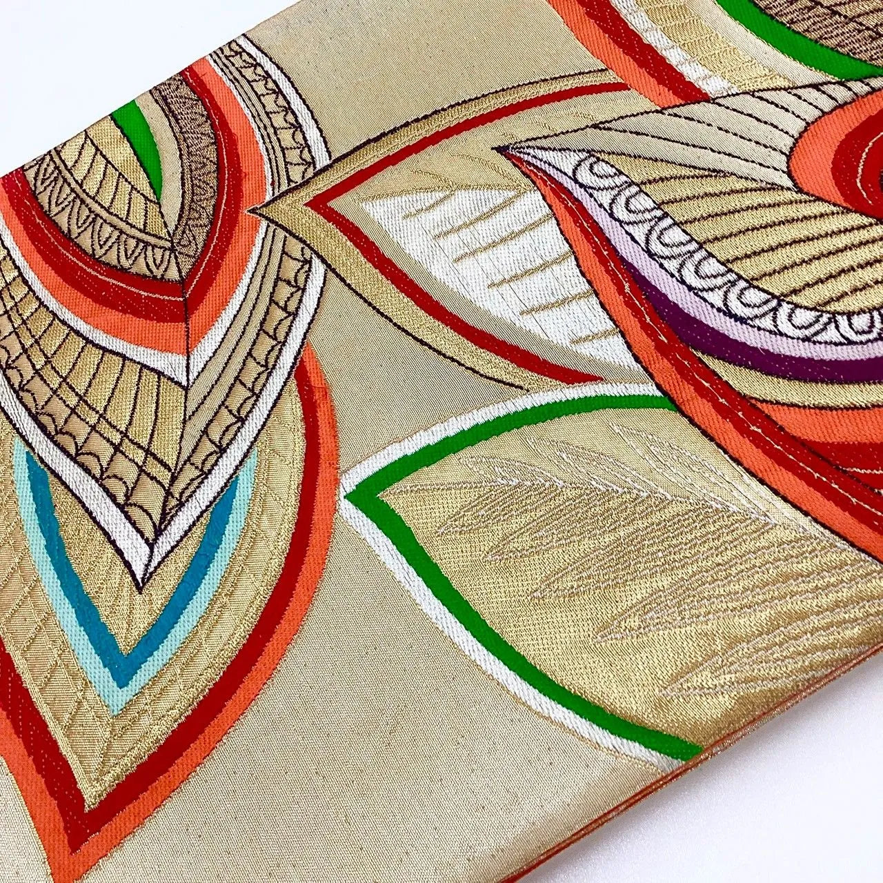 7259# Japanese Vintage Fukuro Obi Belt Kimono Fabric Silk Traditional Gold