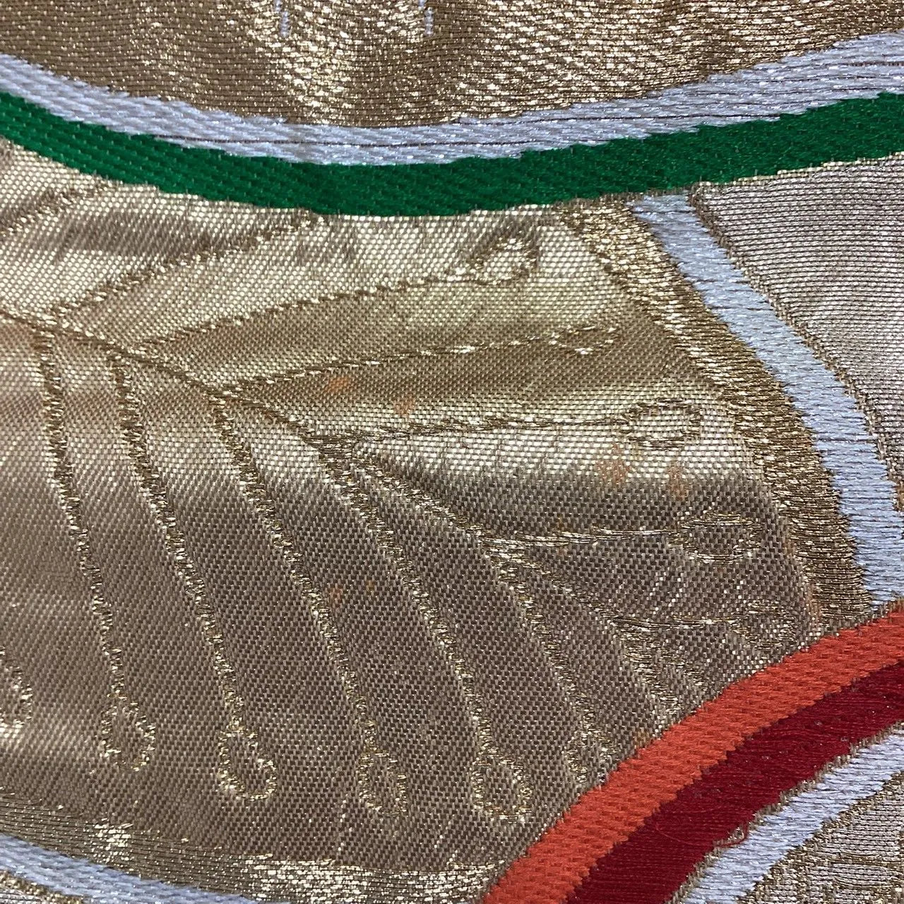 7259# Japanese Vintage Fukuro Obi Belt Kimono Fabric Silk Traditional Gold