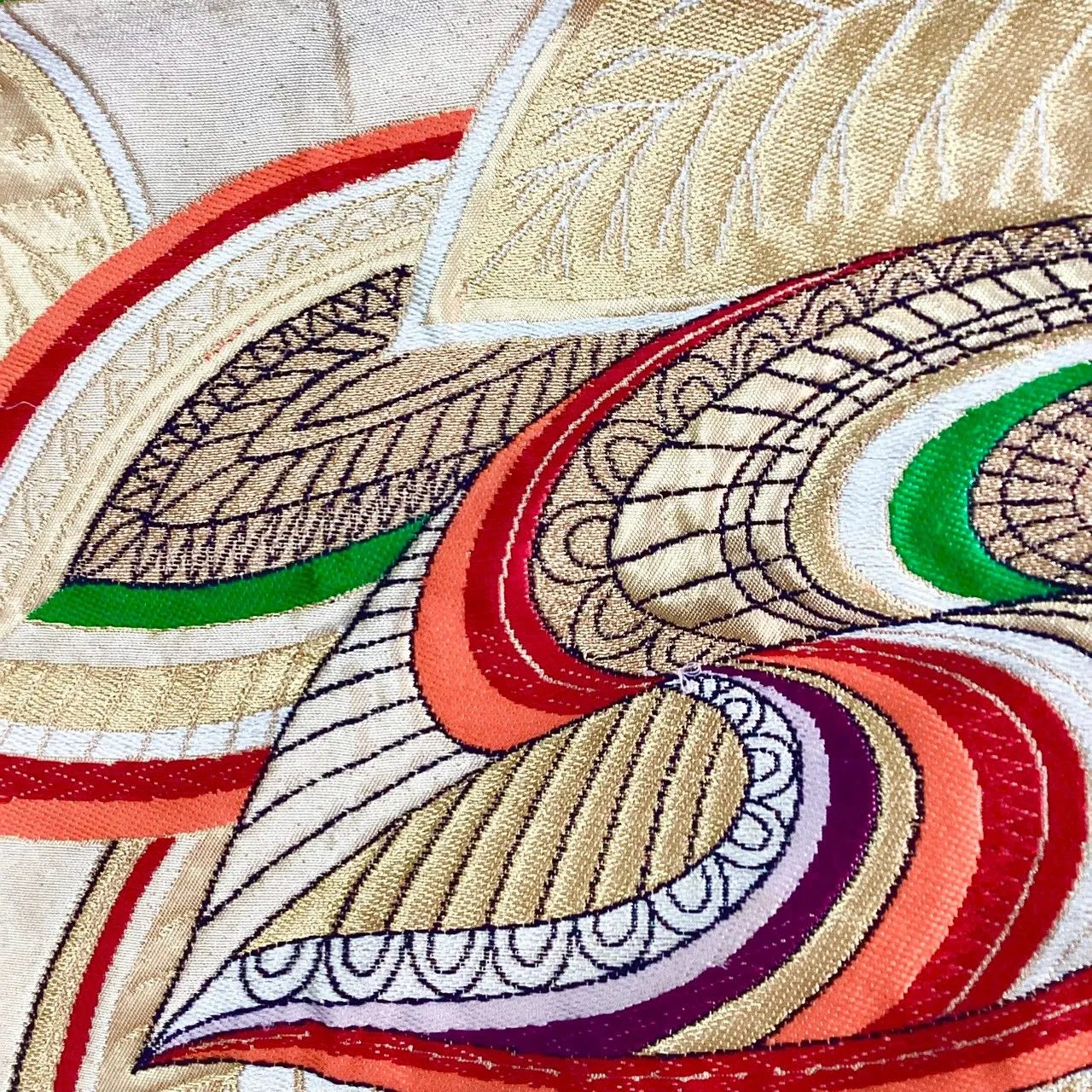 7259# Japanese Vintage Fukuro Obi Belt Kimono Fabric Silk Traditional Gold