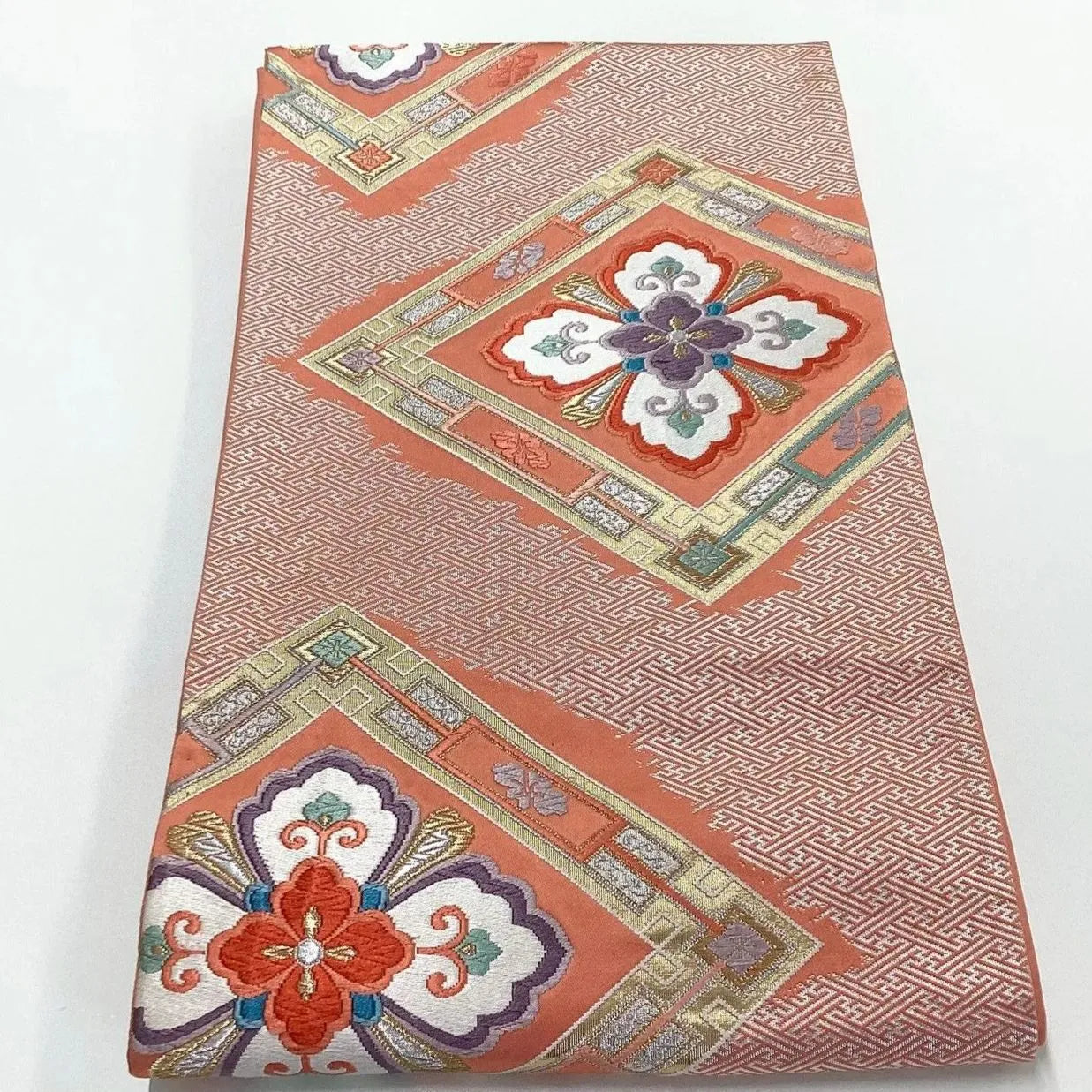 7243# Japanese Vintage Fukuro Obi Belt Kimono Fabric Silk Traditional Embroidery