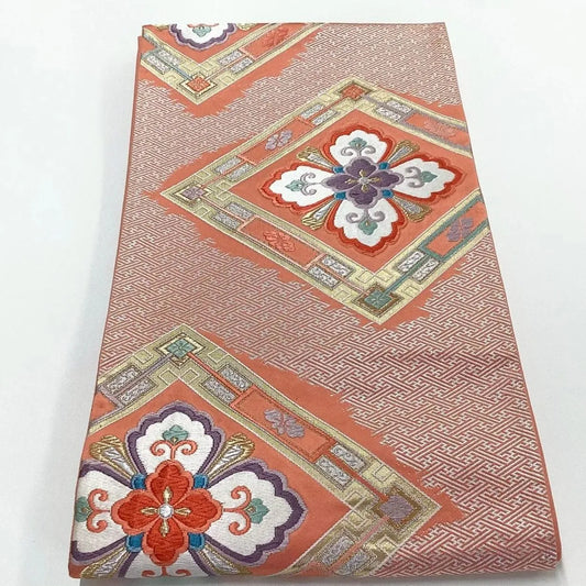 7243# Japanese Vintage Fukuro Obi Belt Kimono Fabric Silk Traditional Embroidery