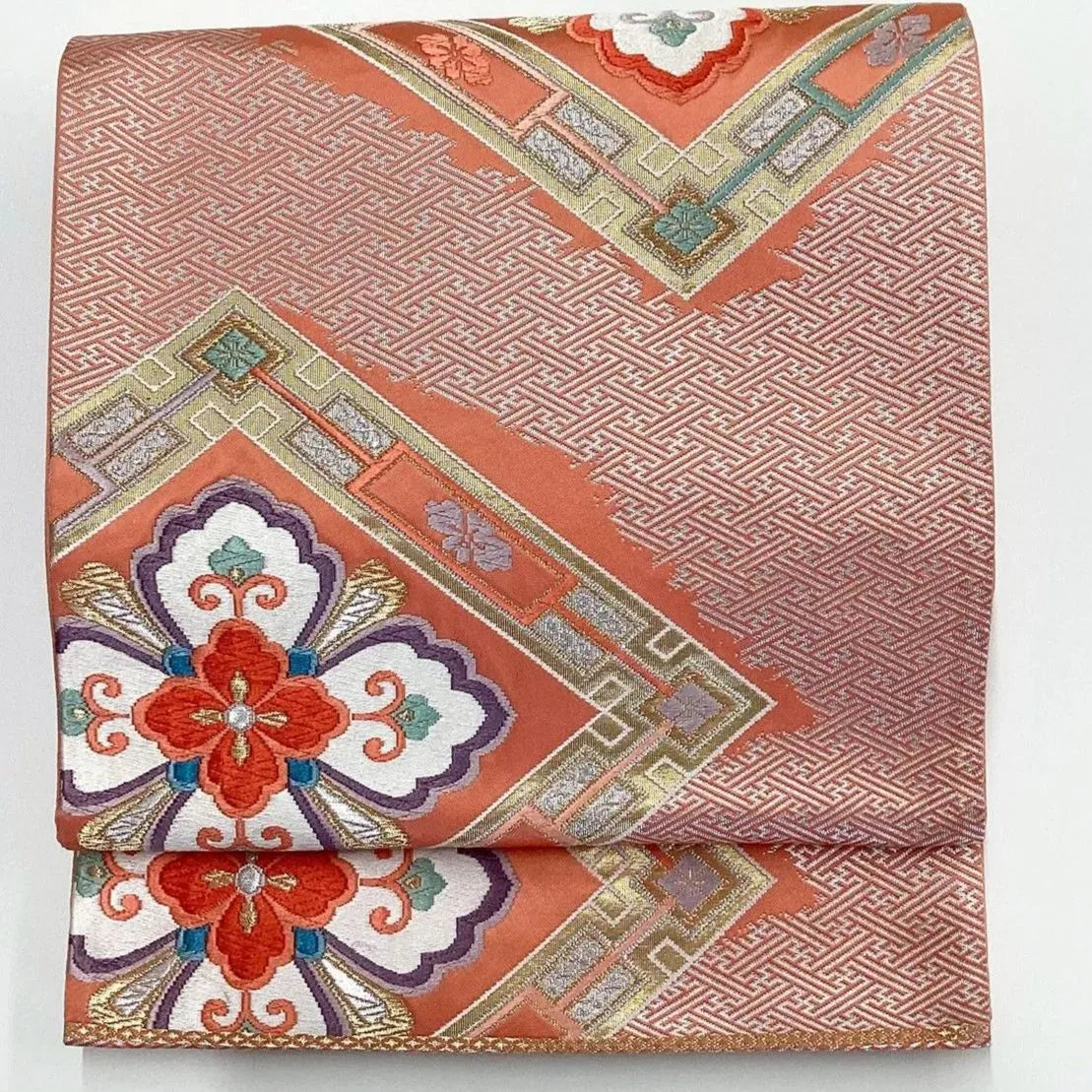 7243# Japanese Vintage Fukuro Obi Belt Kimono Fabric Silk Traditional Embroidery