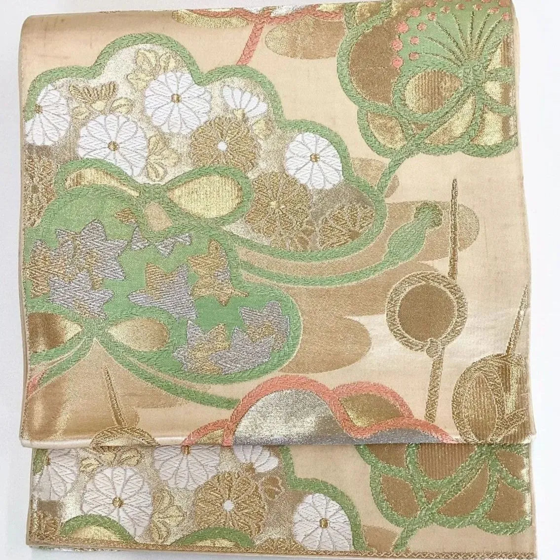 7248# Japanese Vintage Fukuro Obi Belt Kimono Fabric Silk Traditional Unfinished