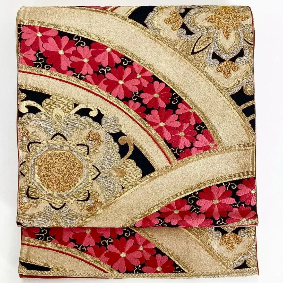 7250# Japanese Vintage Fukuro Obi Belt Kimono Fabric Silk Traditional Gold