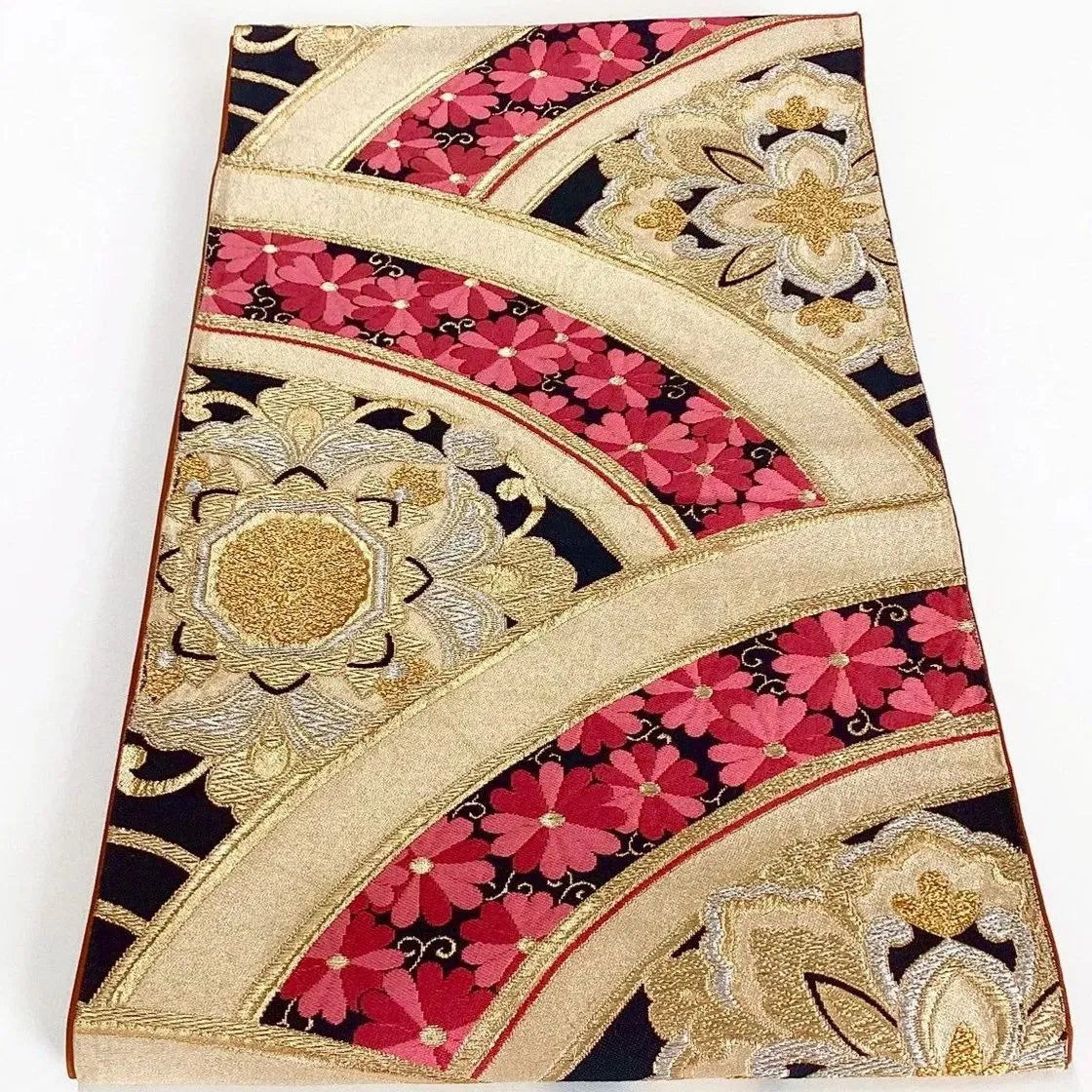 7250# Japanese Vintage Fukuro Obi Belt Kimono Fabric Silk Traditional Gold