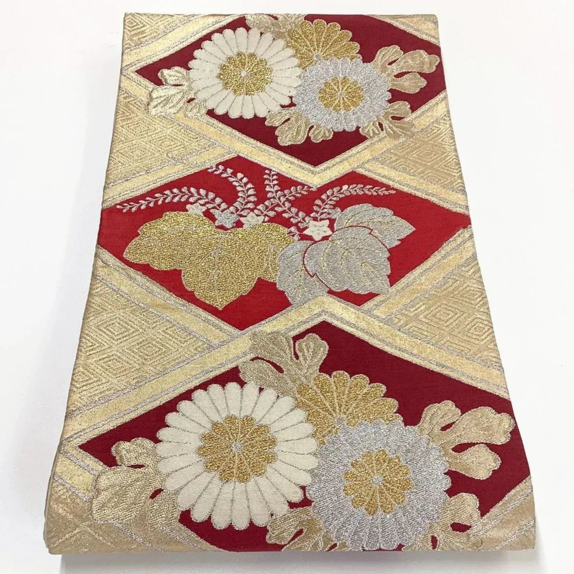 7254# Japanese Vintage Fukuro Obi Belt Kimono Fabric Silk Traditional Gold