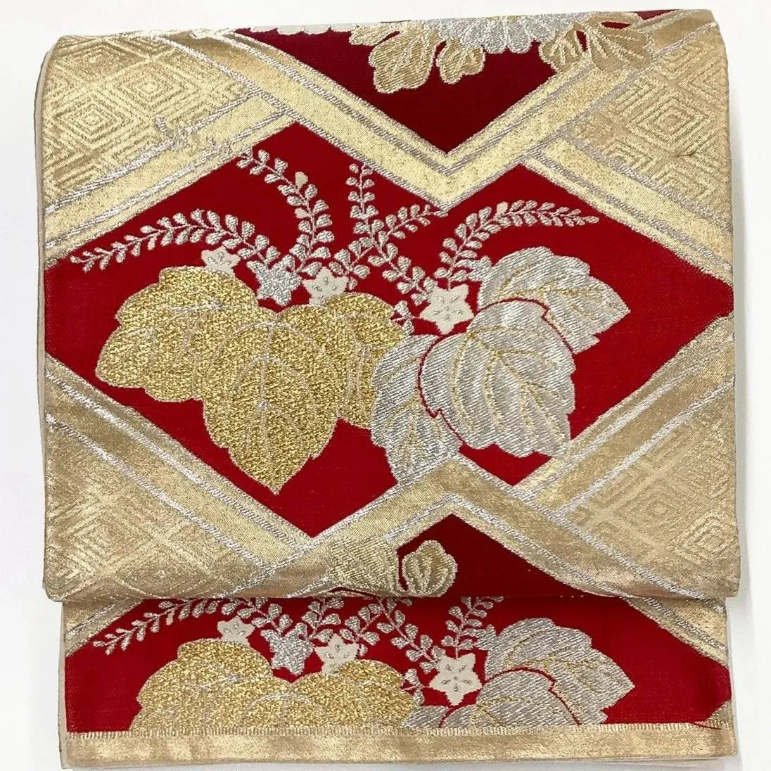 7254# Japanese Vintage Fukuro Obi Belt Kimono Fabric Silk Traditional Gold