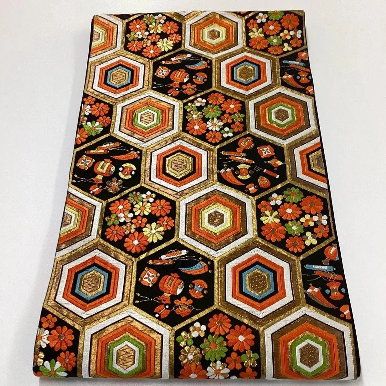 7256# Japanese Vintage Fukuro Obi Belt Kimono Fabric Silk Traditional Embroidery