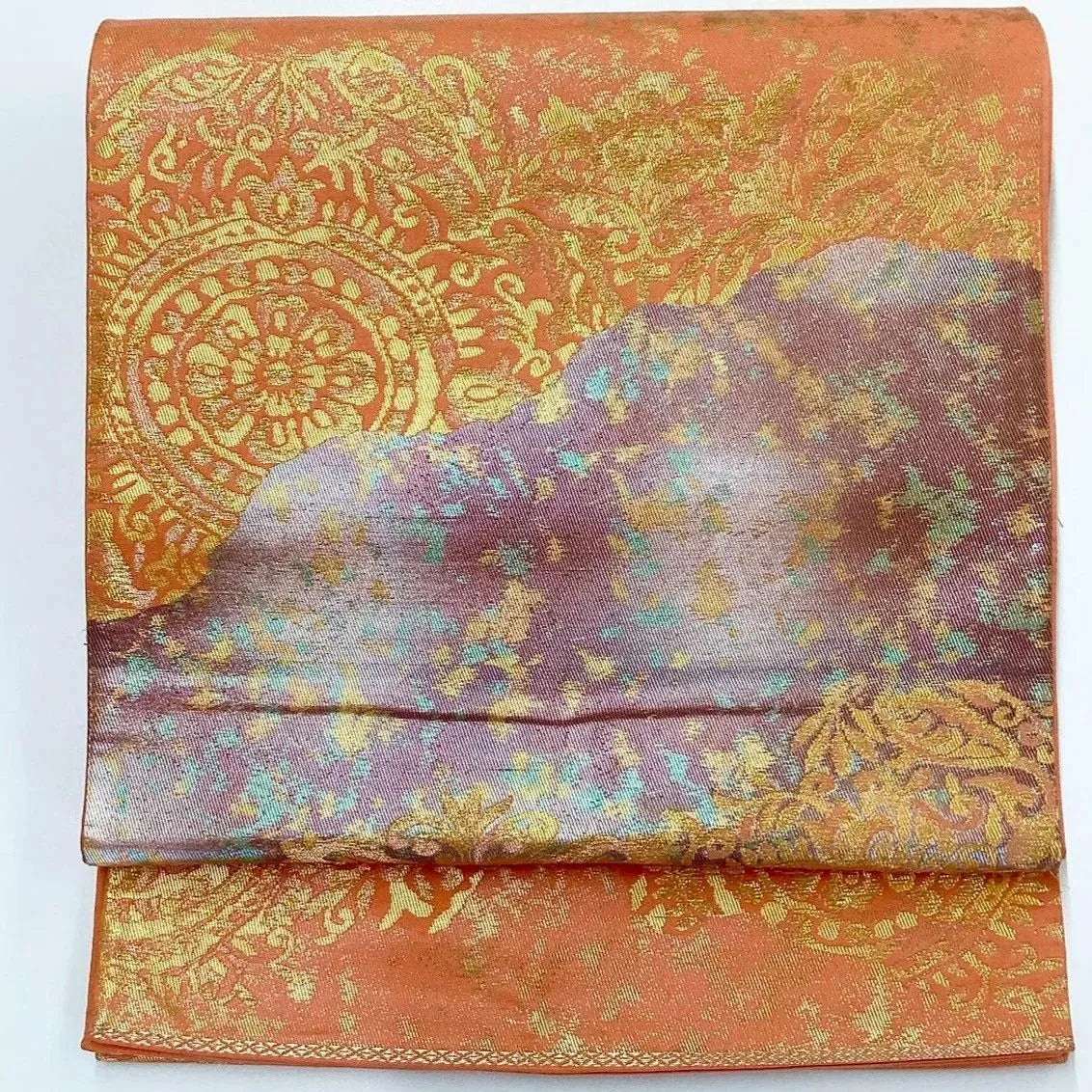 7257# Japanese Vintage Fukuro Obi Belt Kimono Fabric Silk Traditional Gold