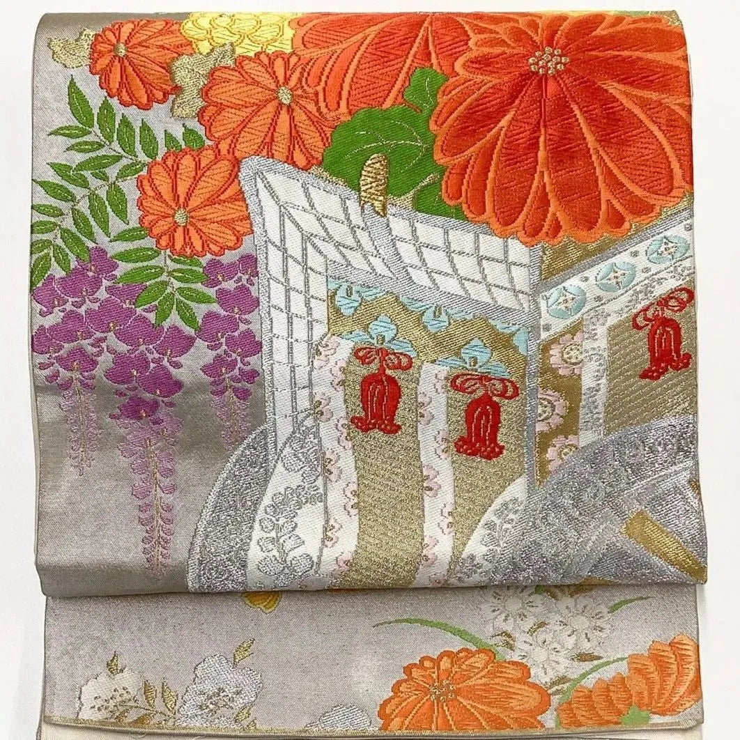 7258# Japanese Vintage Fukuro Obi Belt Kimono Fabric Silk Traditional Unfinished