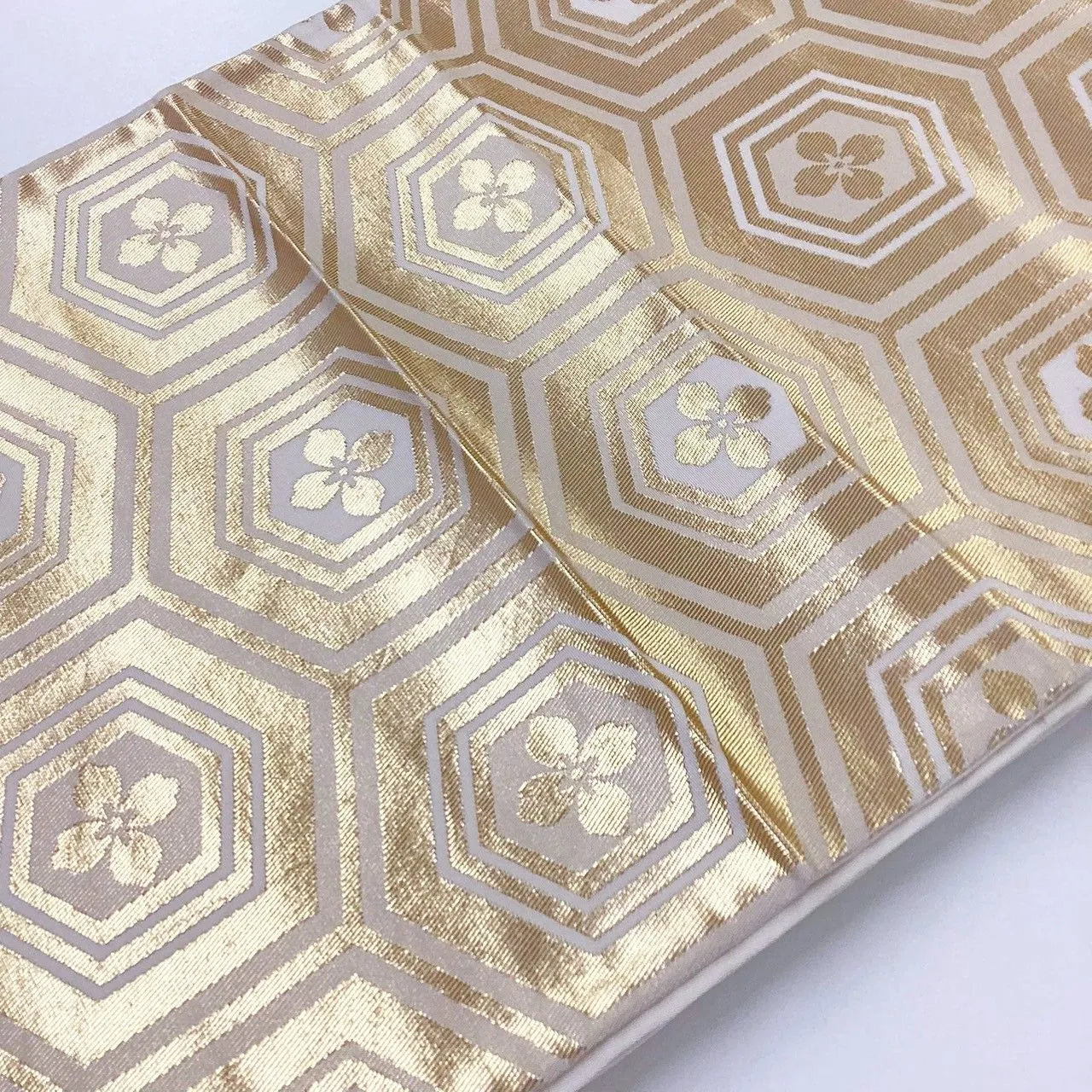 7260# Japanese Vintage Fukuro Obi Belt Kimono Fabric Silk Traditional Gold