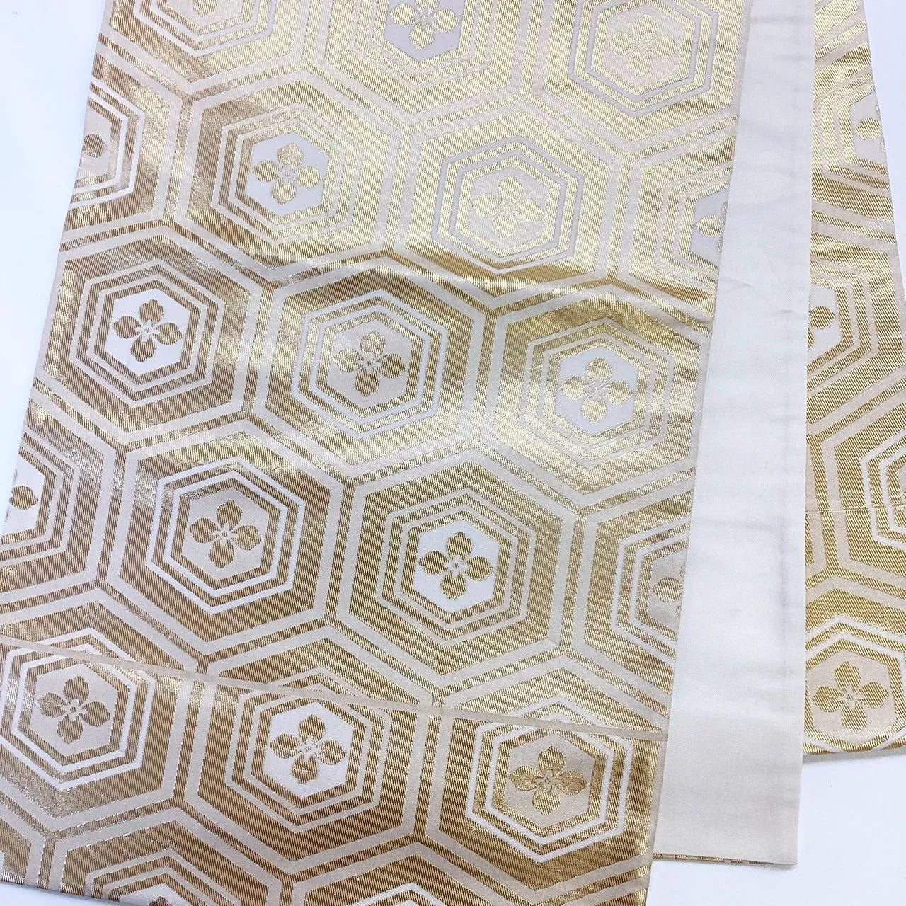 7260# Japanese Vintage Fukuro Obi Belt Kimono Fabric Silk Traditional Gold