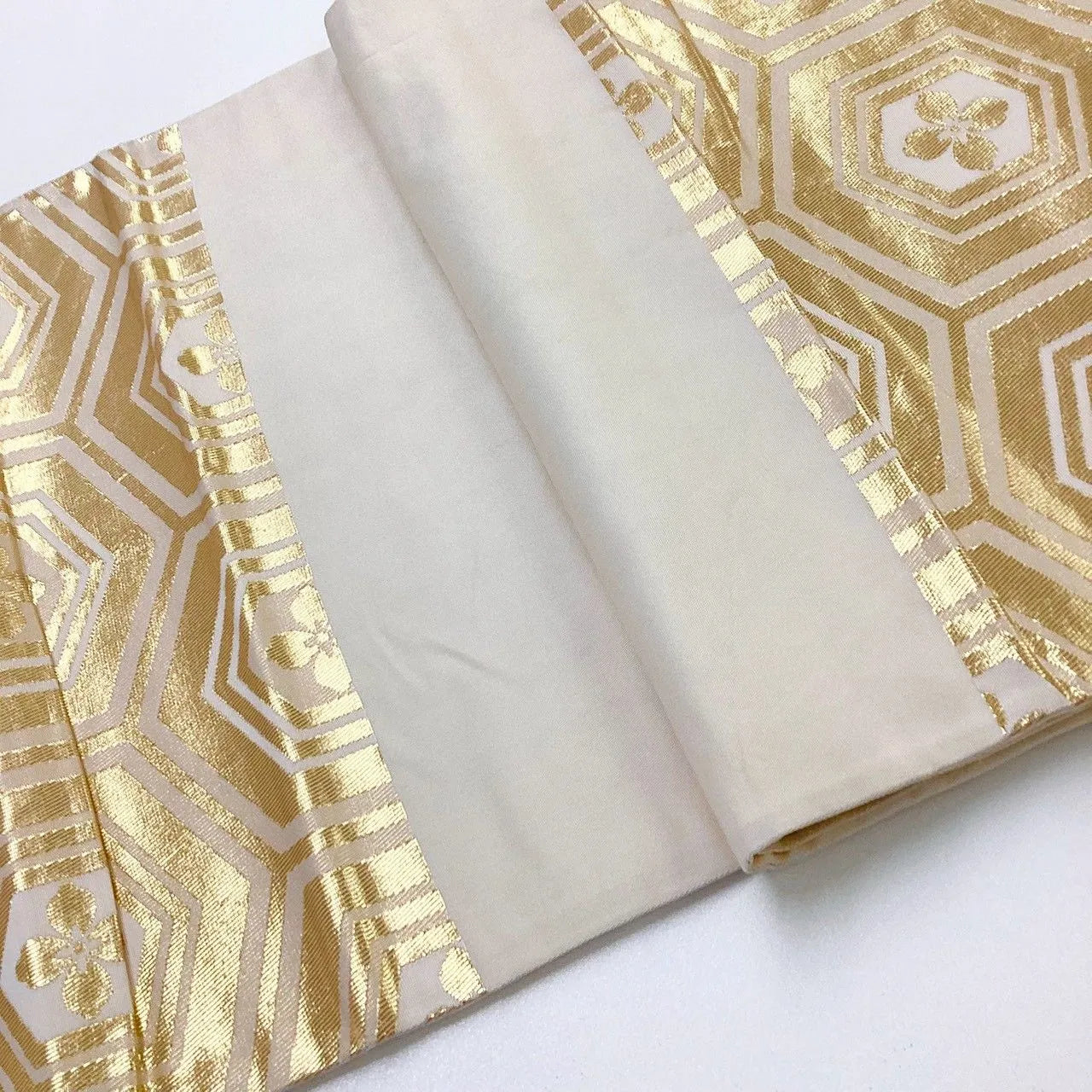 7260# Japanese Vintage Fukuro Obi Belt Kimono Fabric Silk Traditional Gold