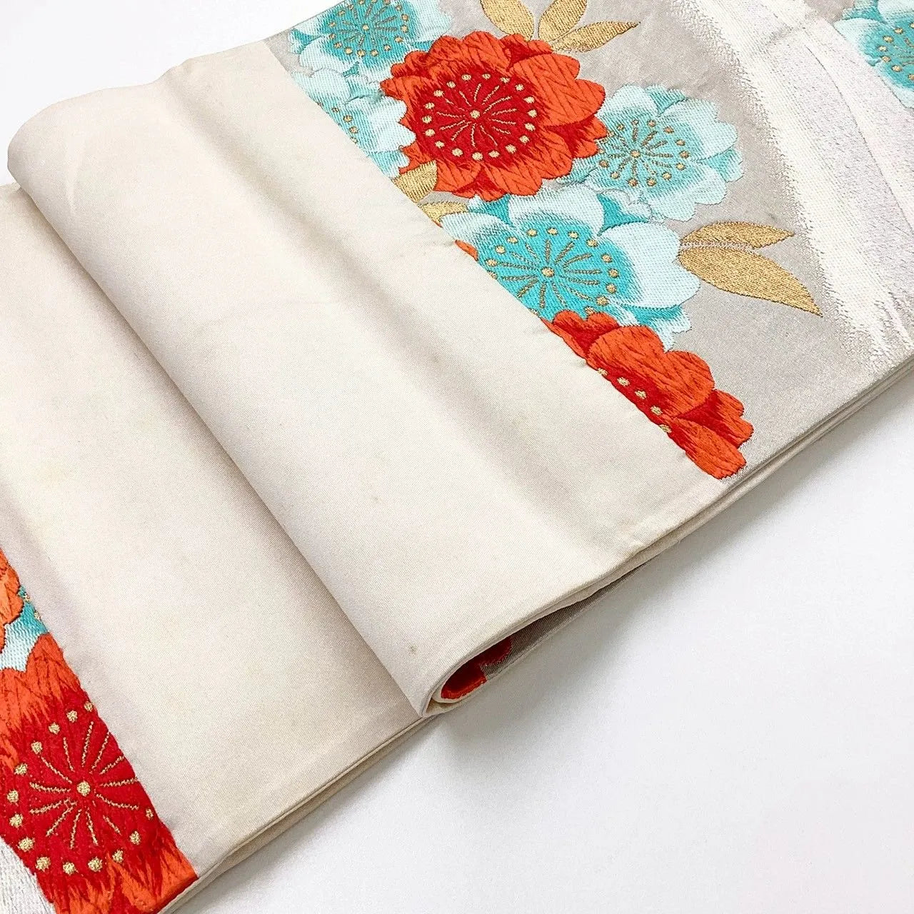 7261# Japanese Vintage Fukuro Obi Belt Kimono Fabric Silk Traditional Embroidery