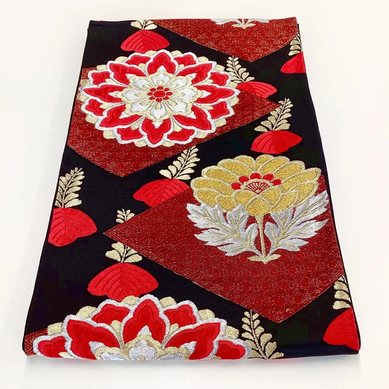 7262# Japanese Vintage Fukuro Obi Belt Kimono Fabric Silk Traditional Black