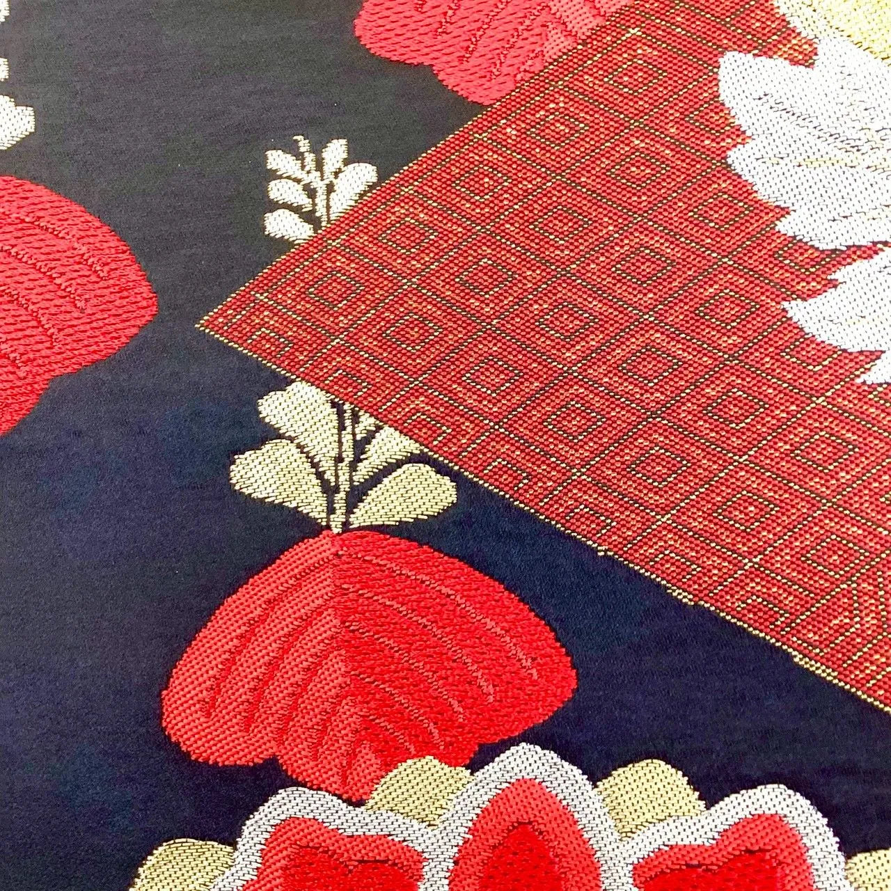 7262# Japanese Vintage Fukuro Obi Belt Kimono Fabric Silk Traditional Black